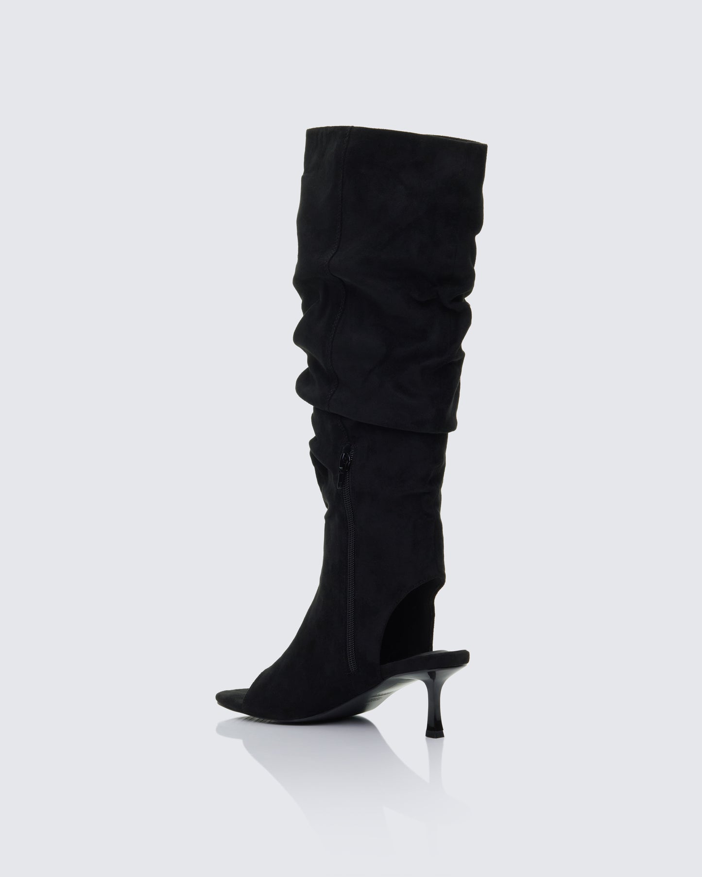 Stormi Black Faux Suede Open Toe Slouch Boots