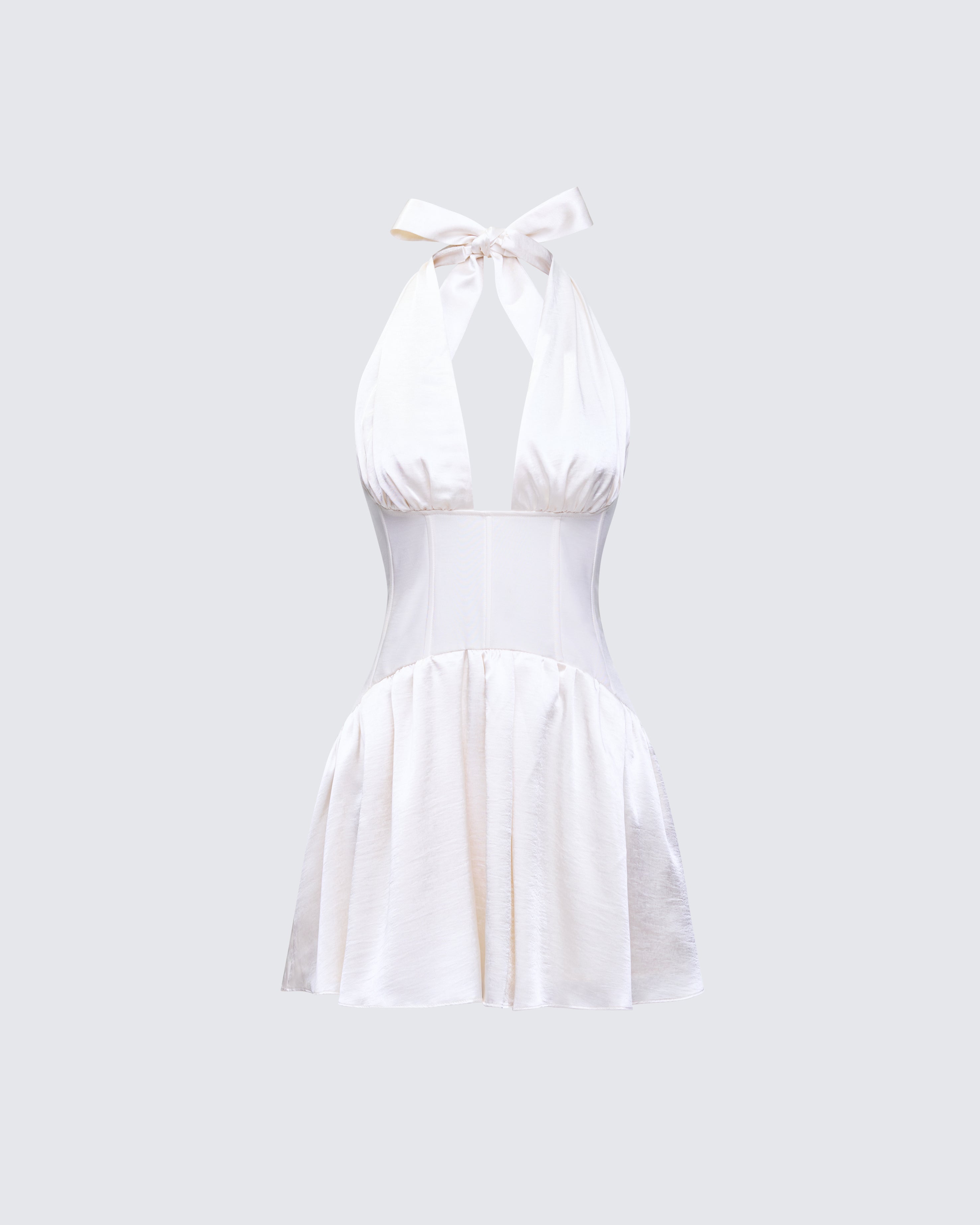White Corset Mini Dress - Halter Neck Fit and Flare FINESSE White Corset Mini Dress - Halter Neck Fit and Flare FINESSE