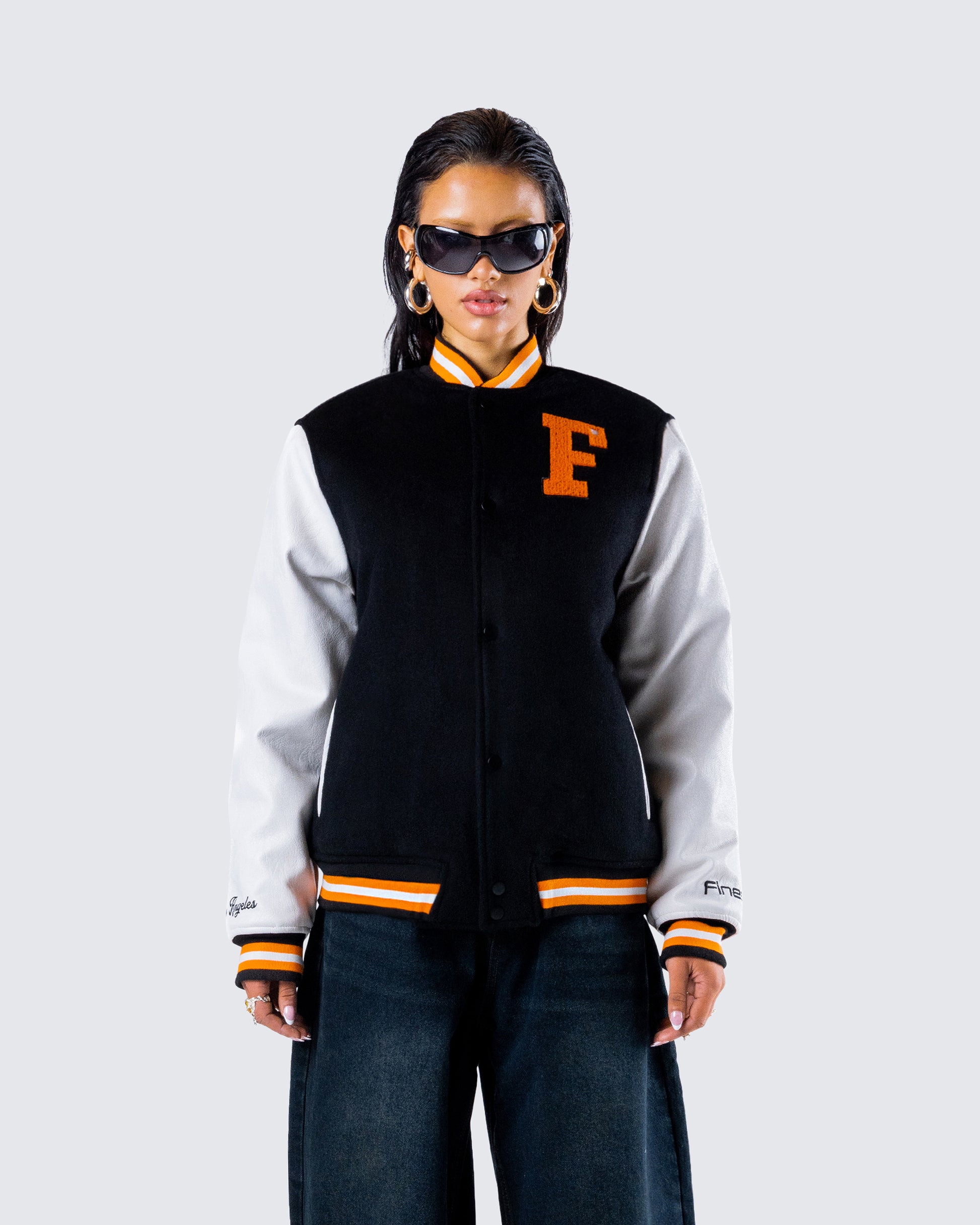 Sutton Black Varsity Jacket model front