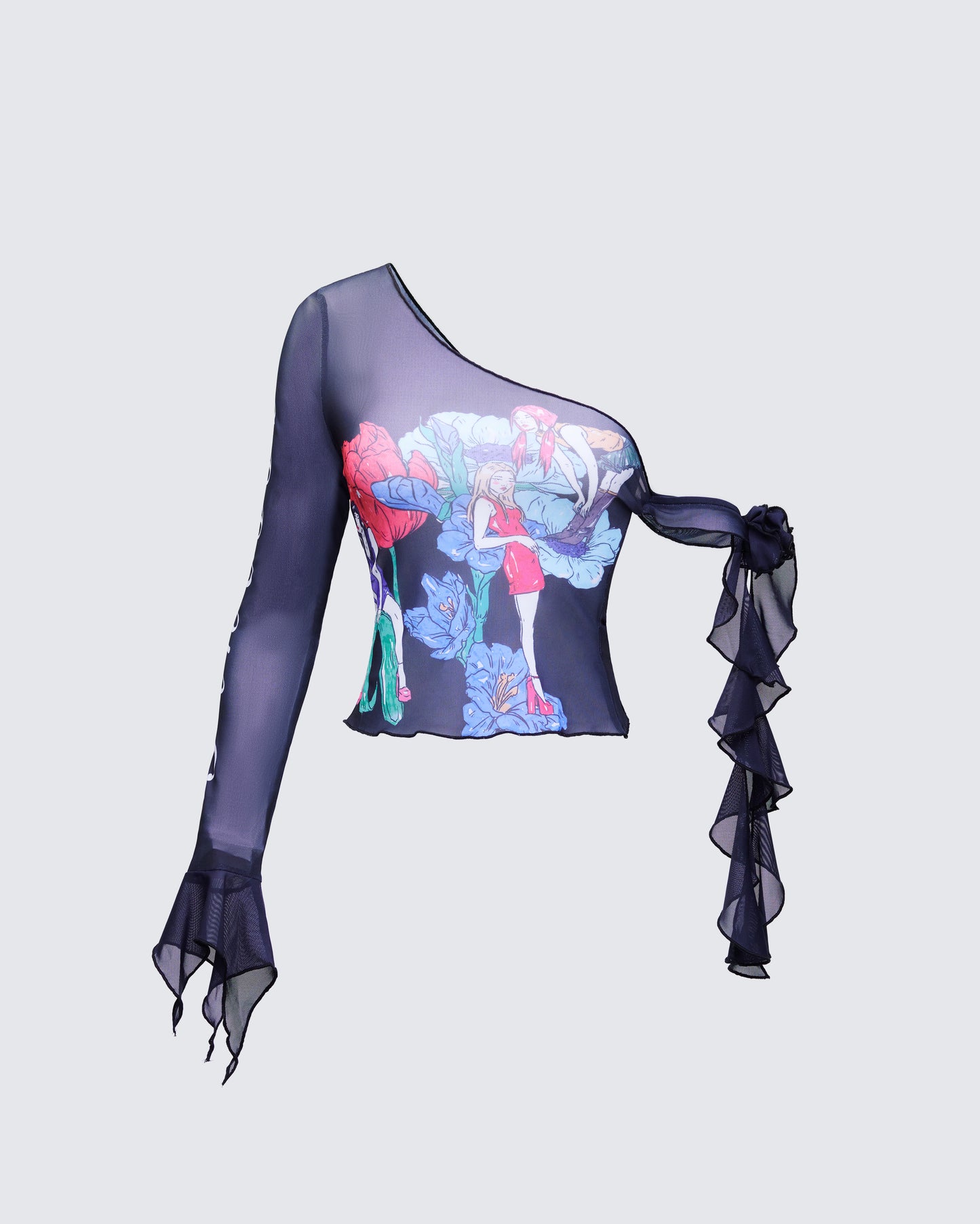 Sylphine Black Printed Mesh Asymmetric Top product front