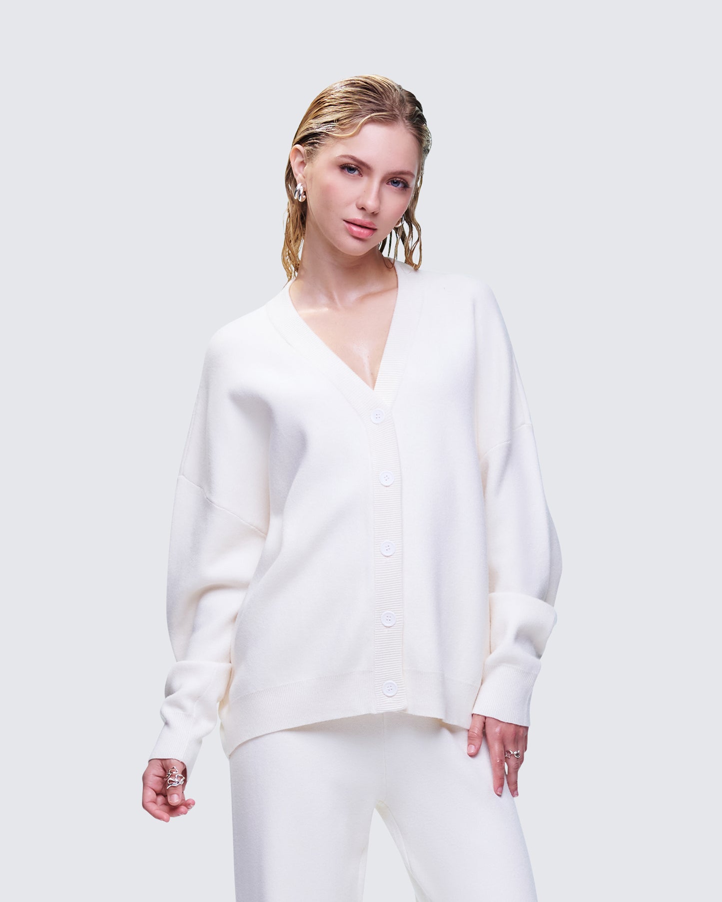 Sylvana Cream Knit Button Down Cardigan