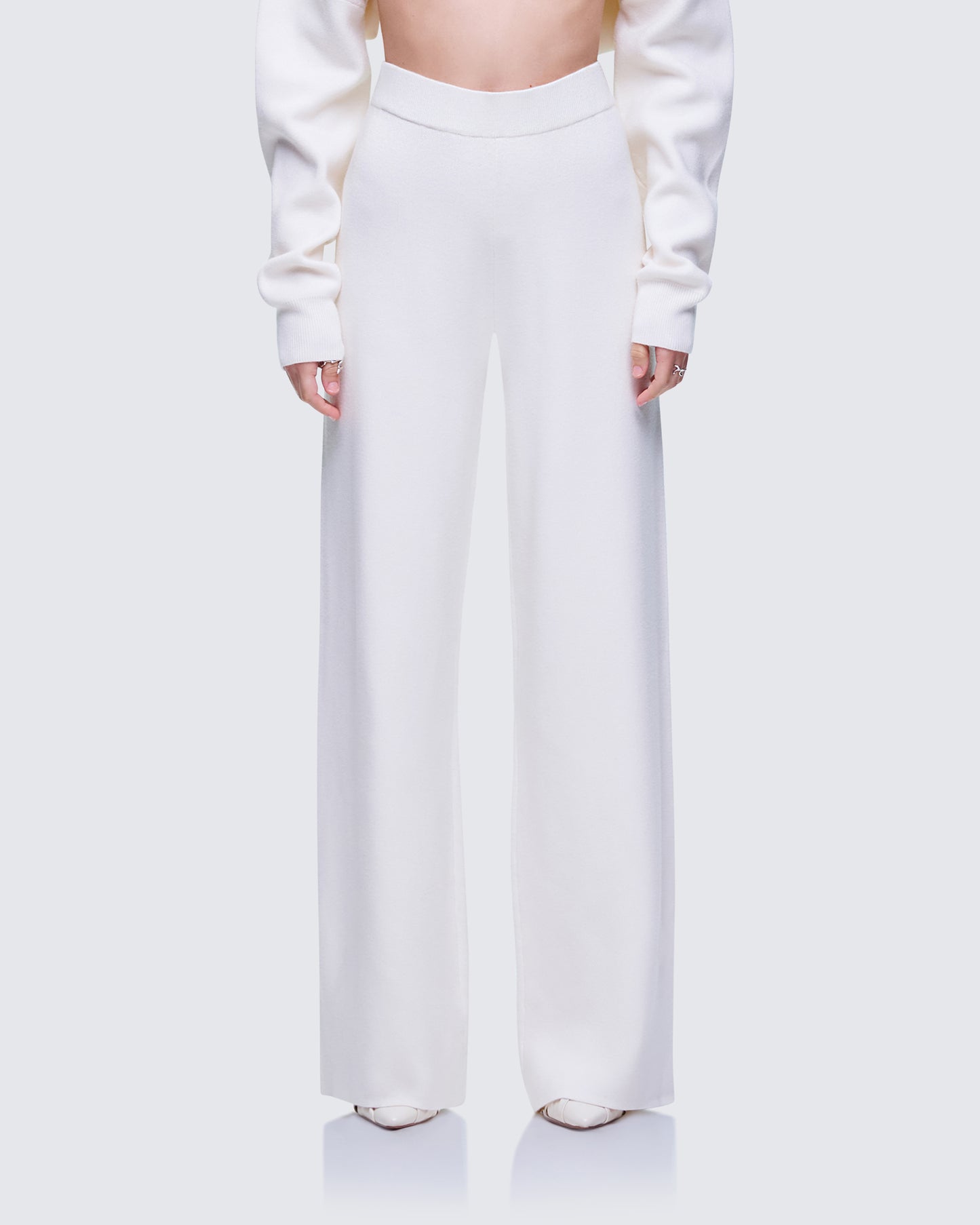 Sylvana Cream Knit Oversized Pants model front