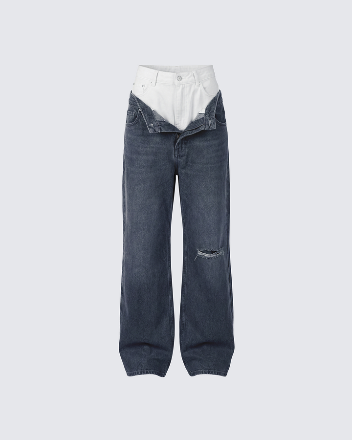 Saxony Grey Double Layer Baggy Jeans
