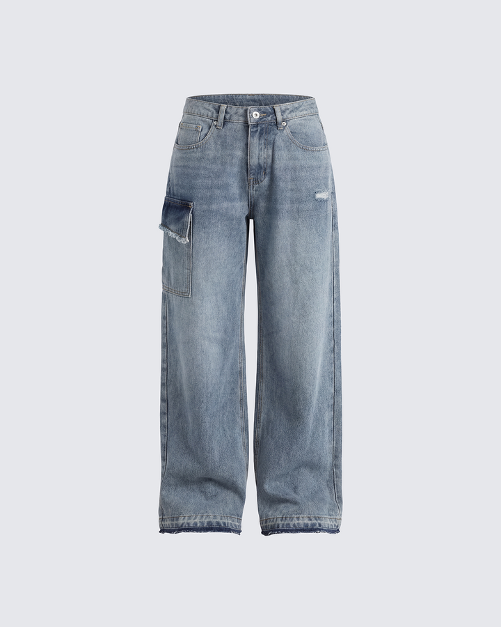 Stems Blue Cargo Boyfriend Low Waist Jean