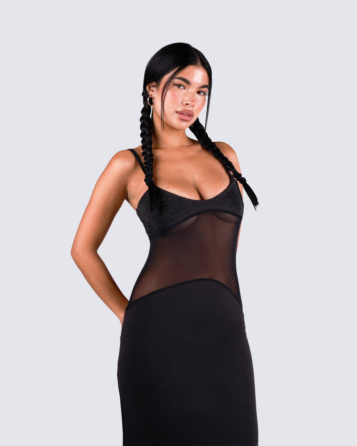 Tahlia Black Rhinestone Maxi Dress