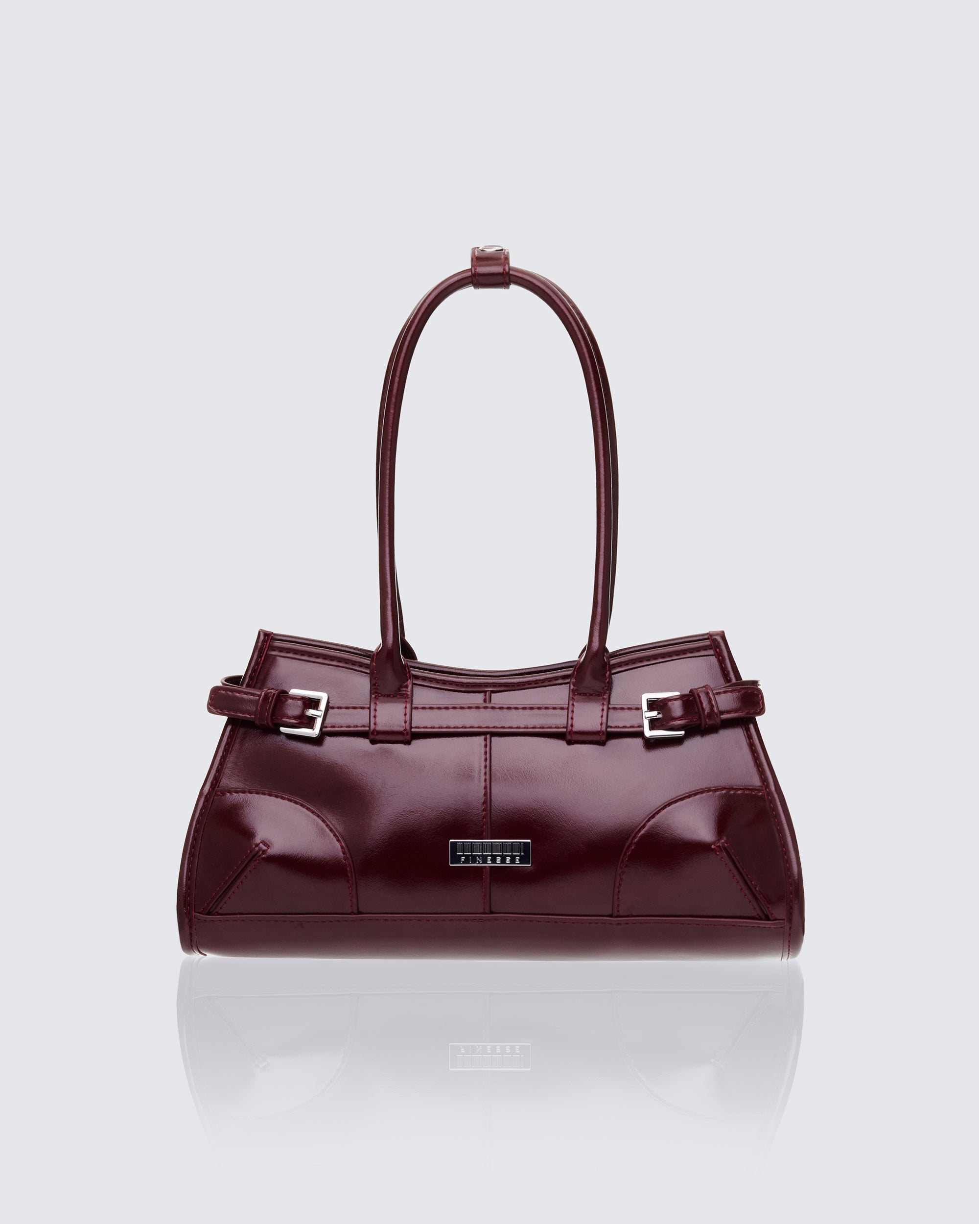 Burgundy Belted Shoulder Bag Patent Leather Look FINESSE Burgundy Belted Shoulder Bag Patent Leather Look FINESSE