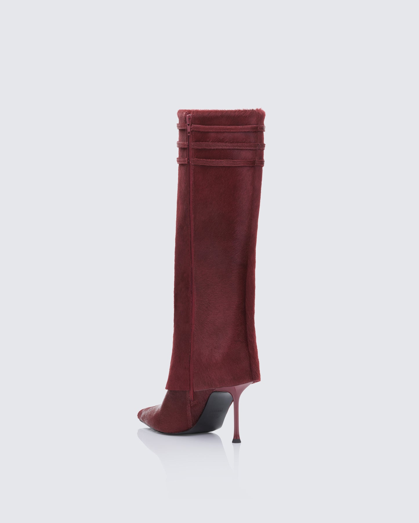Women's burgundy leather boots styled on model – FINESSE