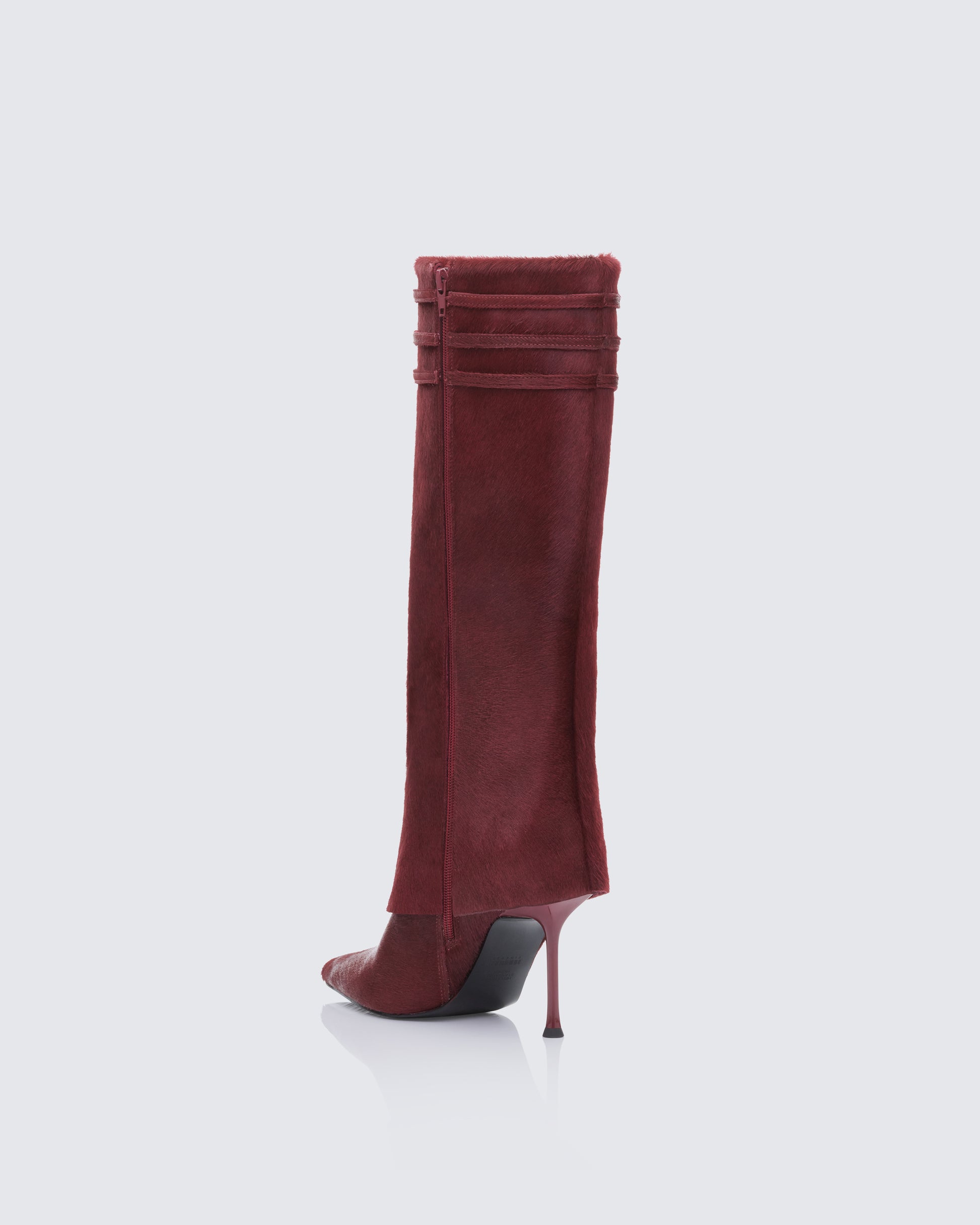 Women's burgundy leather boots styled on model – FINESSE