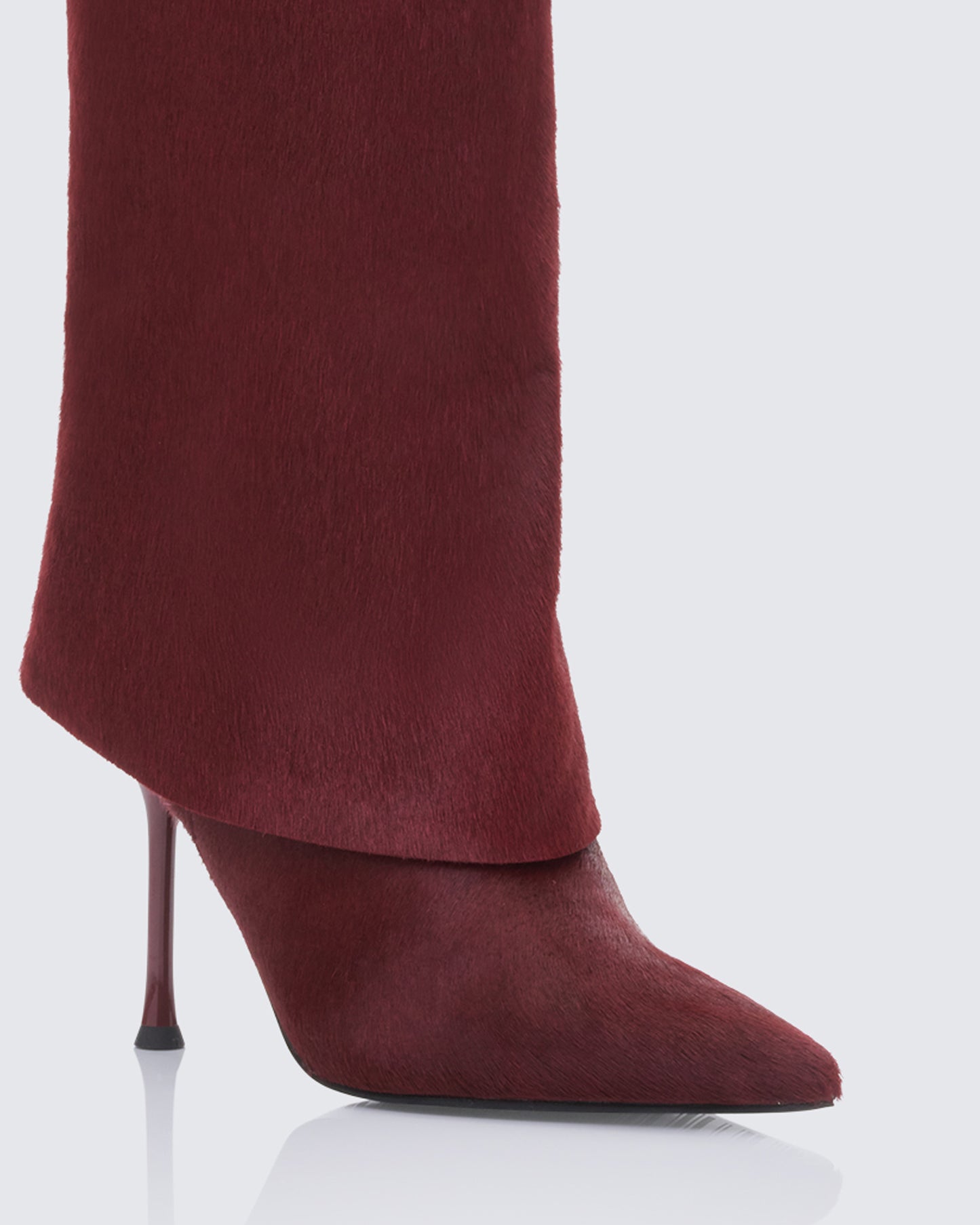 Women's burgundy leather boots close-up detail β FINESSE
