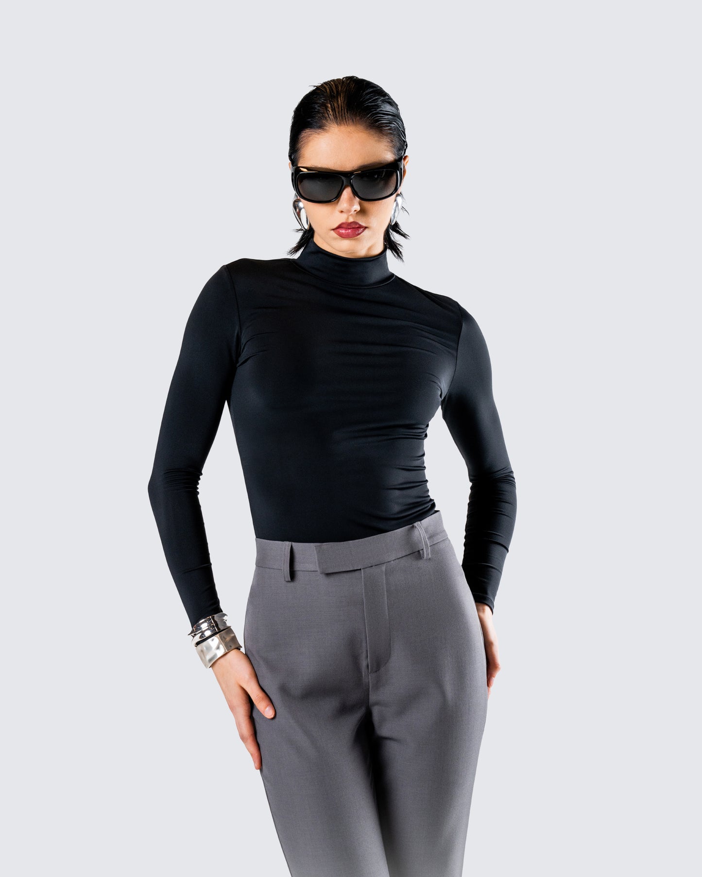 Tana Black Mockneck Top