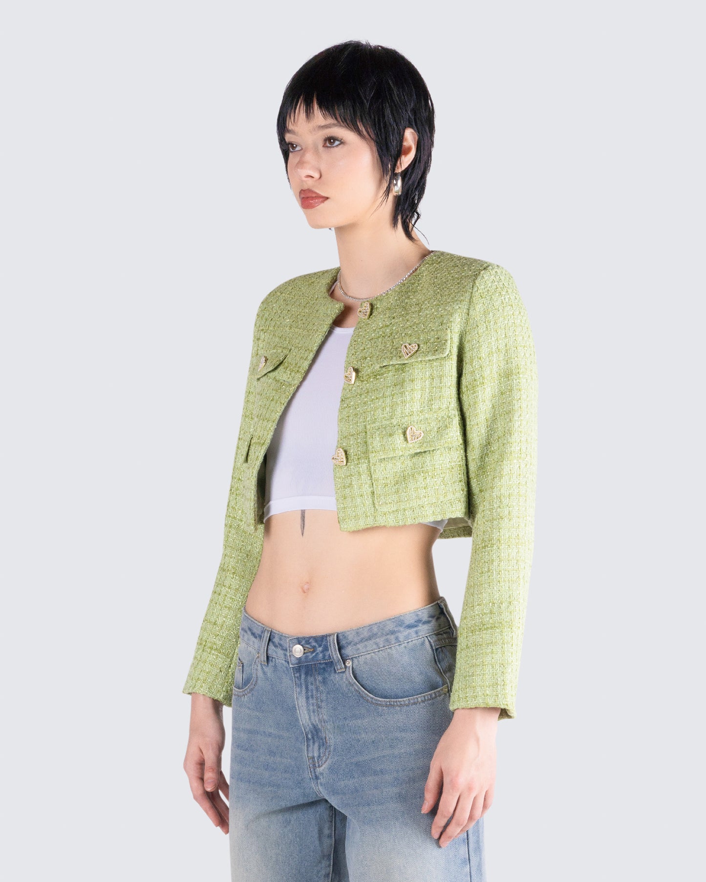 Tess Green Tweed Crop Jacket