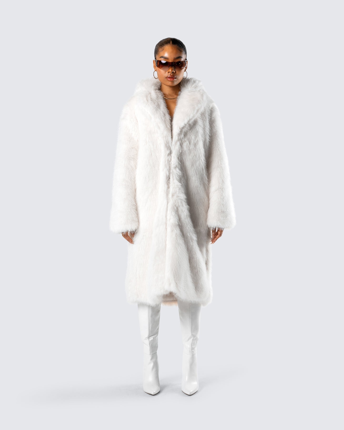 Trista Ivory Faux Fur Coat model front
