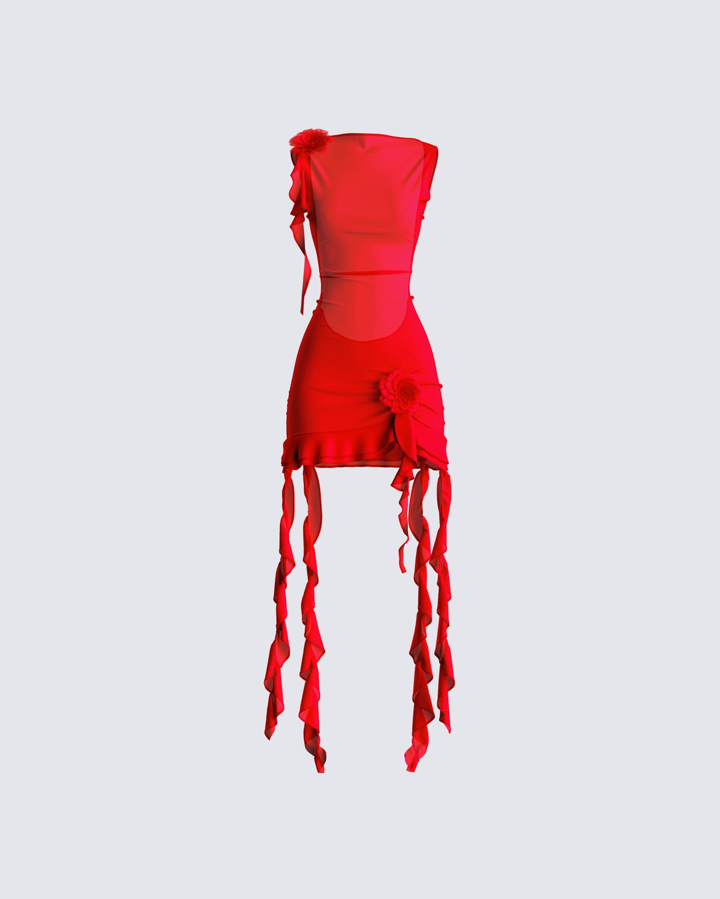 Tiana Red Ruffle Rosette Dress 3d product front