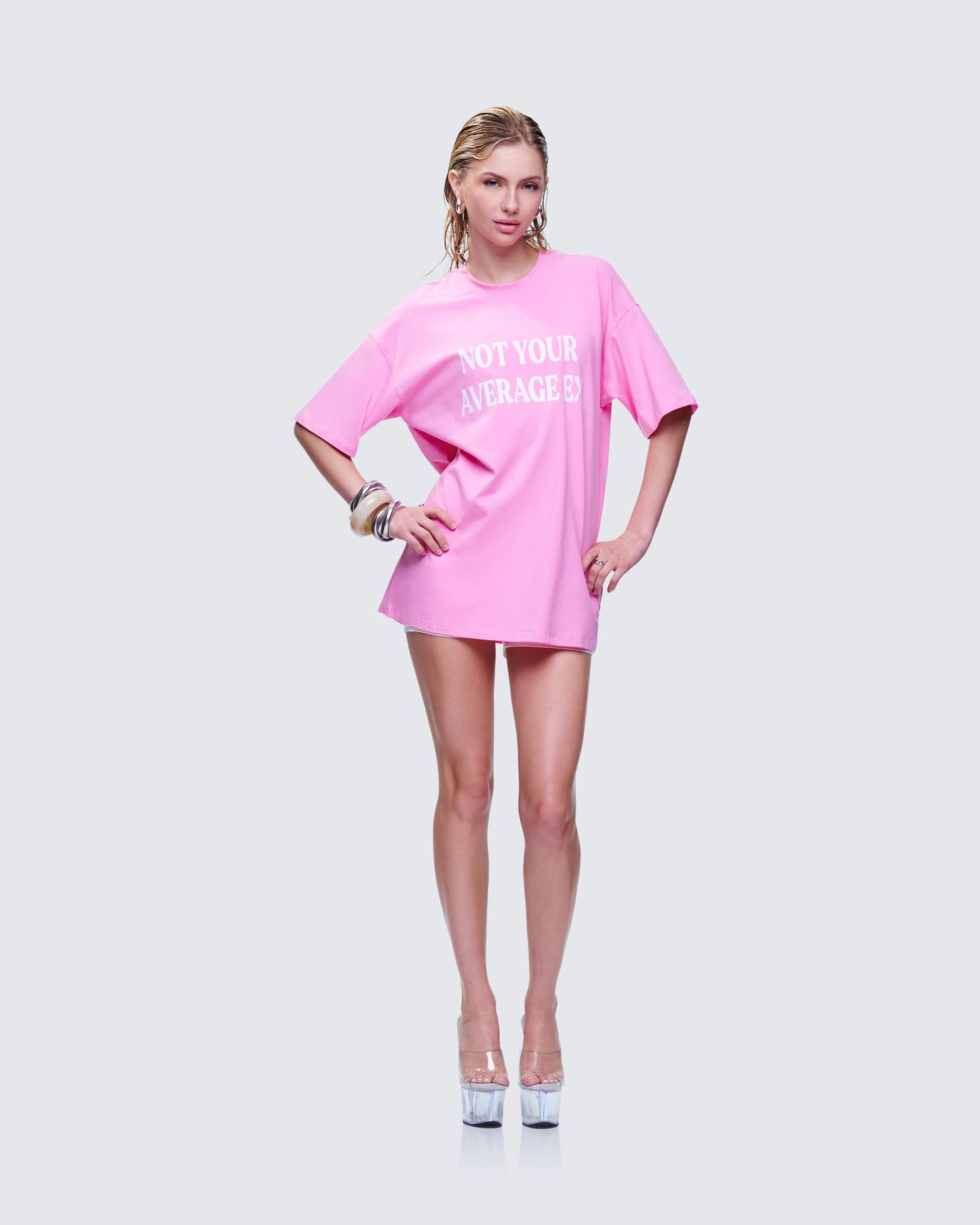 Ula Pink Printed Oversized Tee