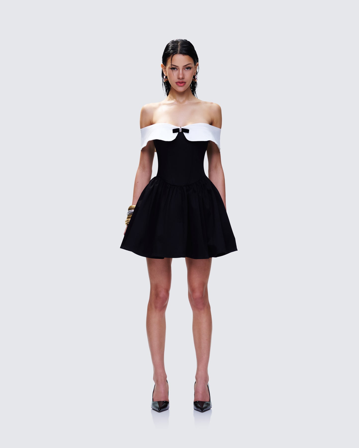 Vale Black Off Shoulder Mini Dress model front