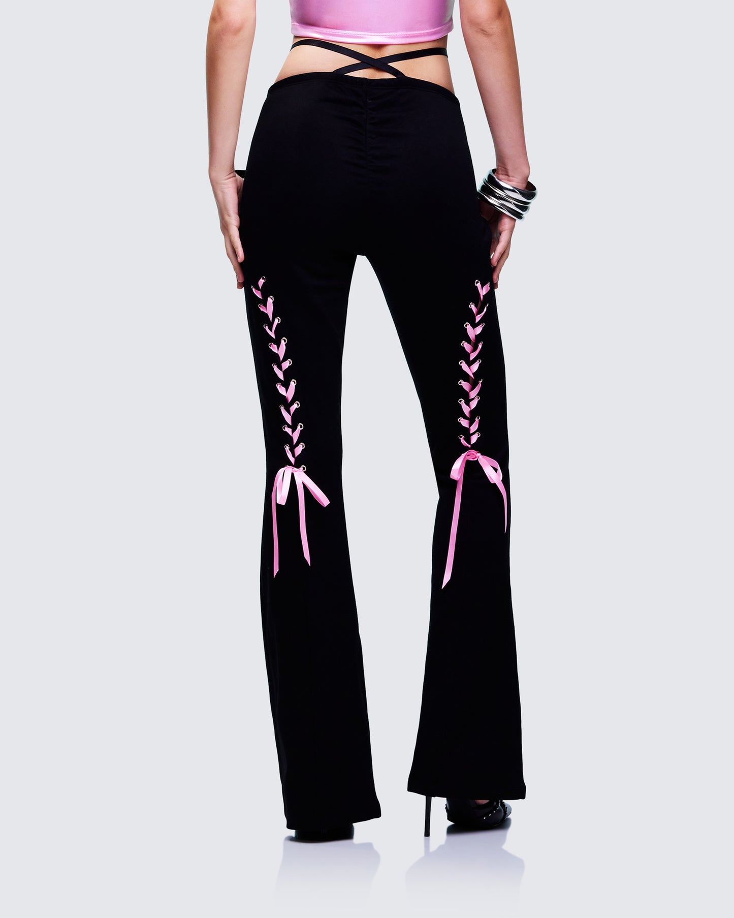 Vashti Black Ribbon Laced Sweatpants
