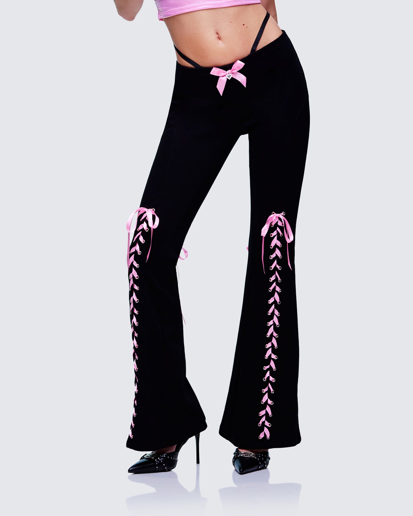 Vashti Black Ribbon Laced Sweatpants