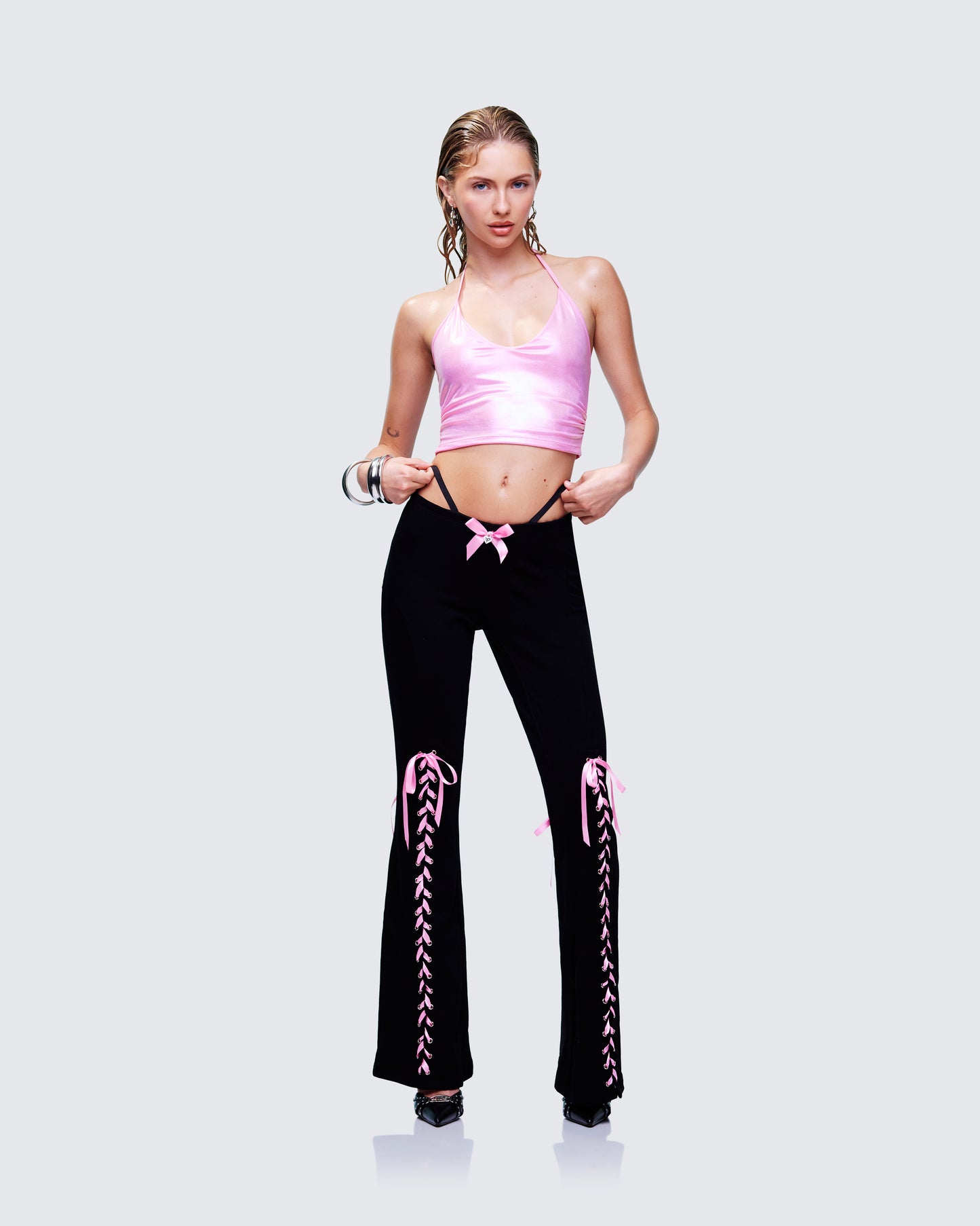 Vashti Black Ribbon Laced Sweatpants