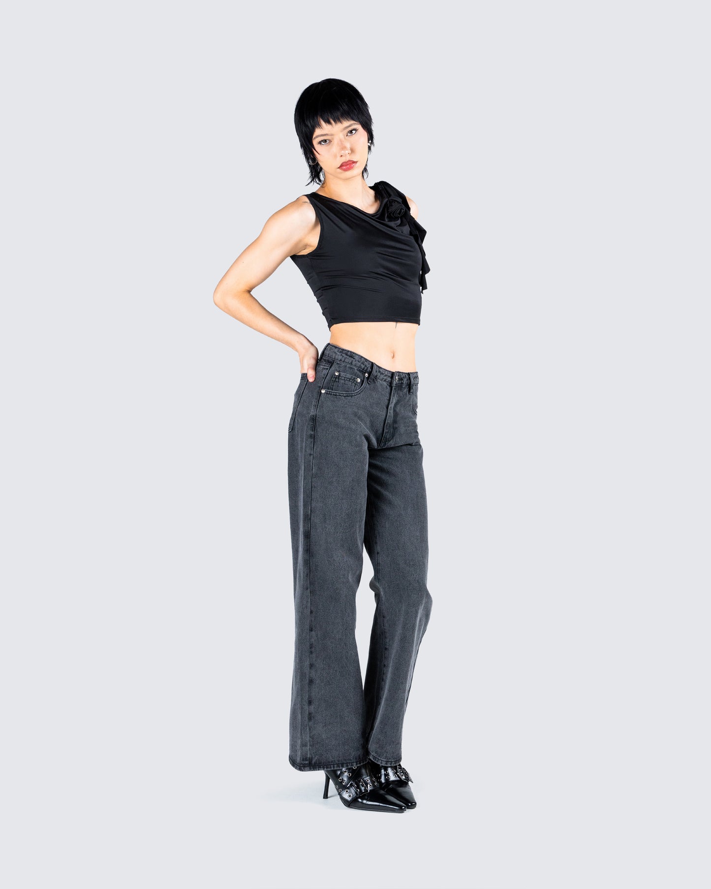 Veeti Black Jersey Crop Top