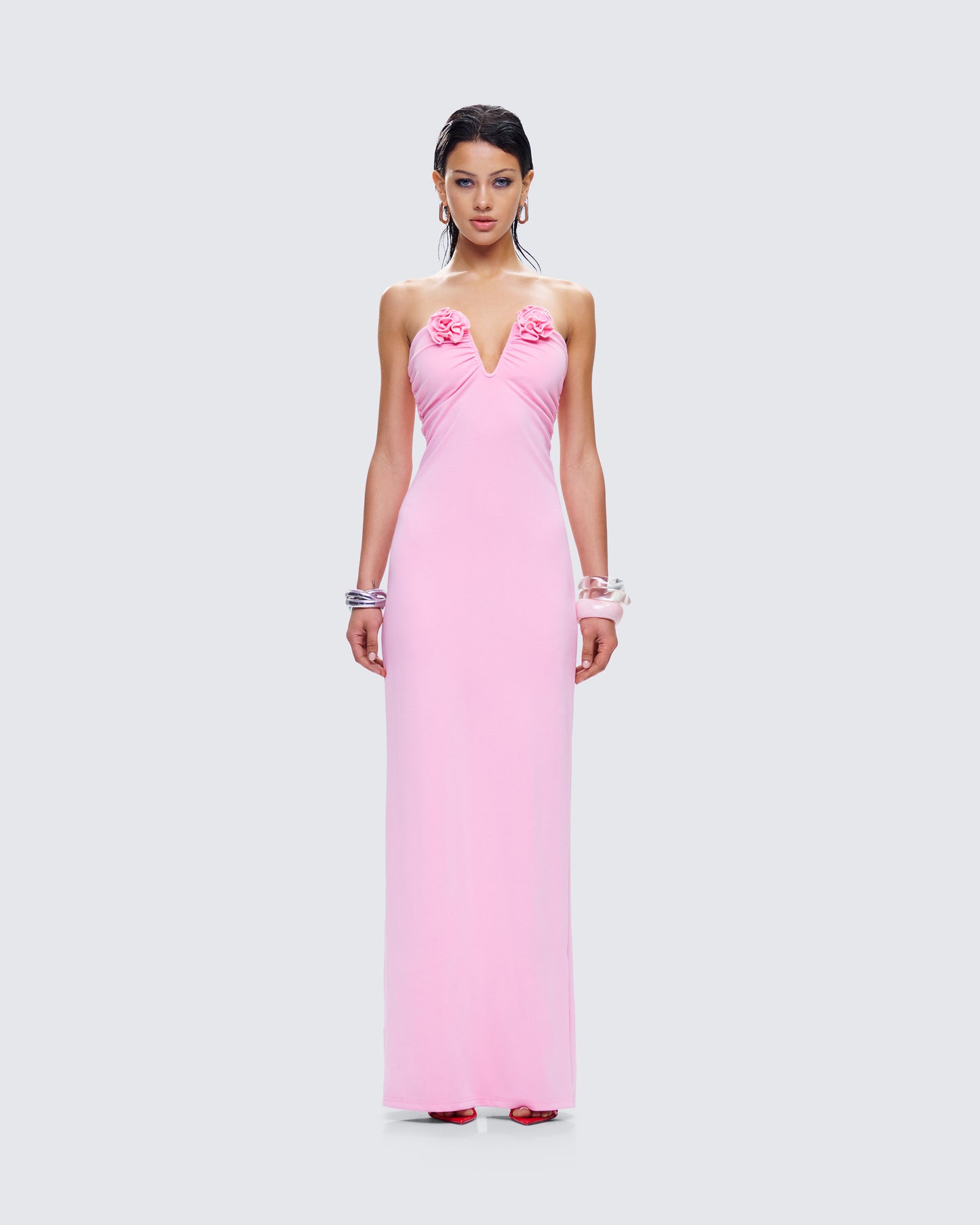 Veida Pink Flower Applique Dress model front