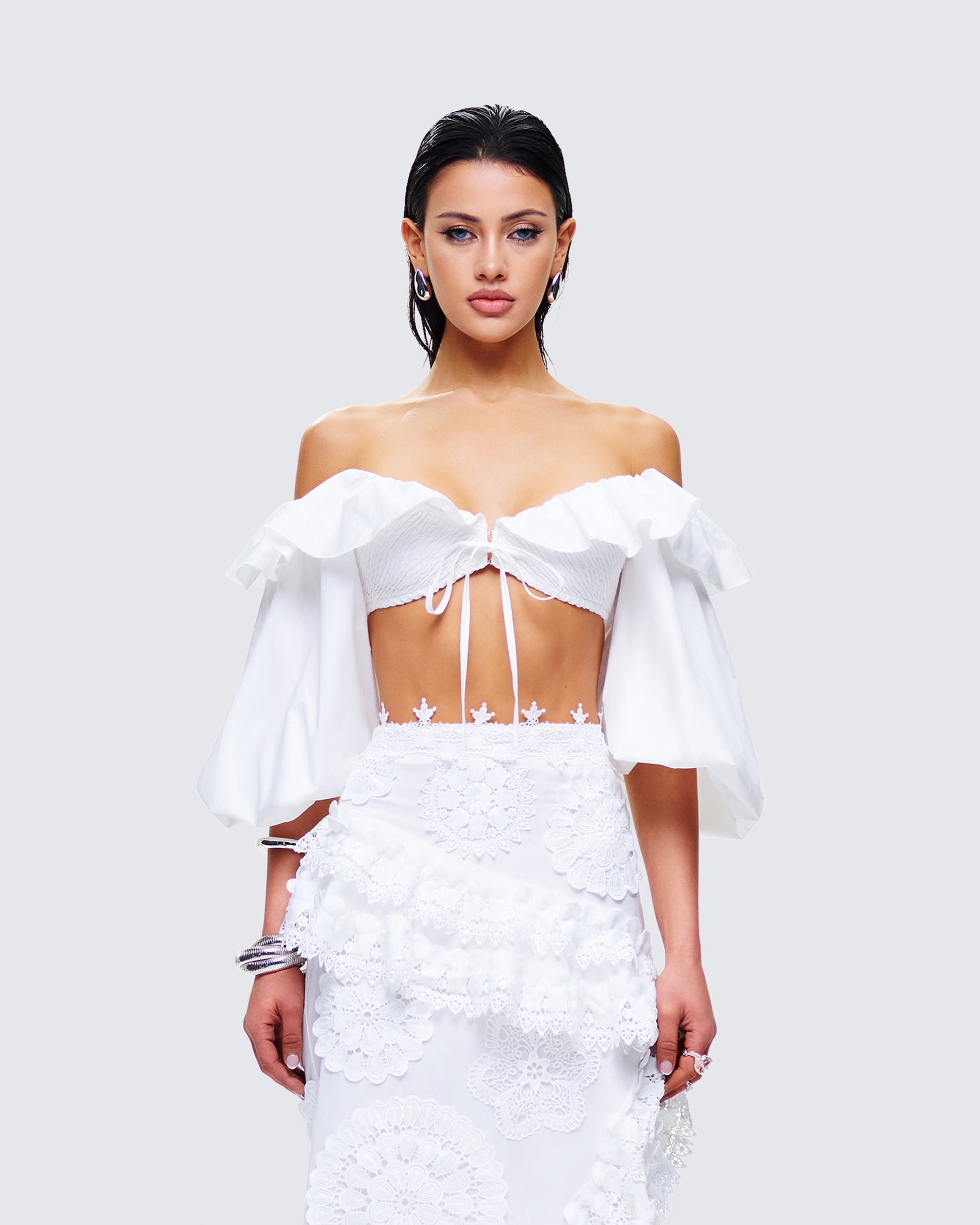 Villi White Off Shoulder Top model front