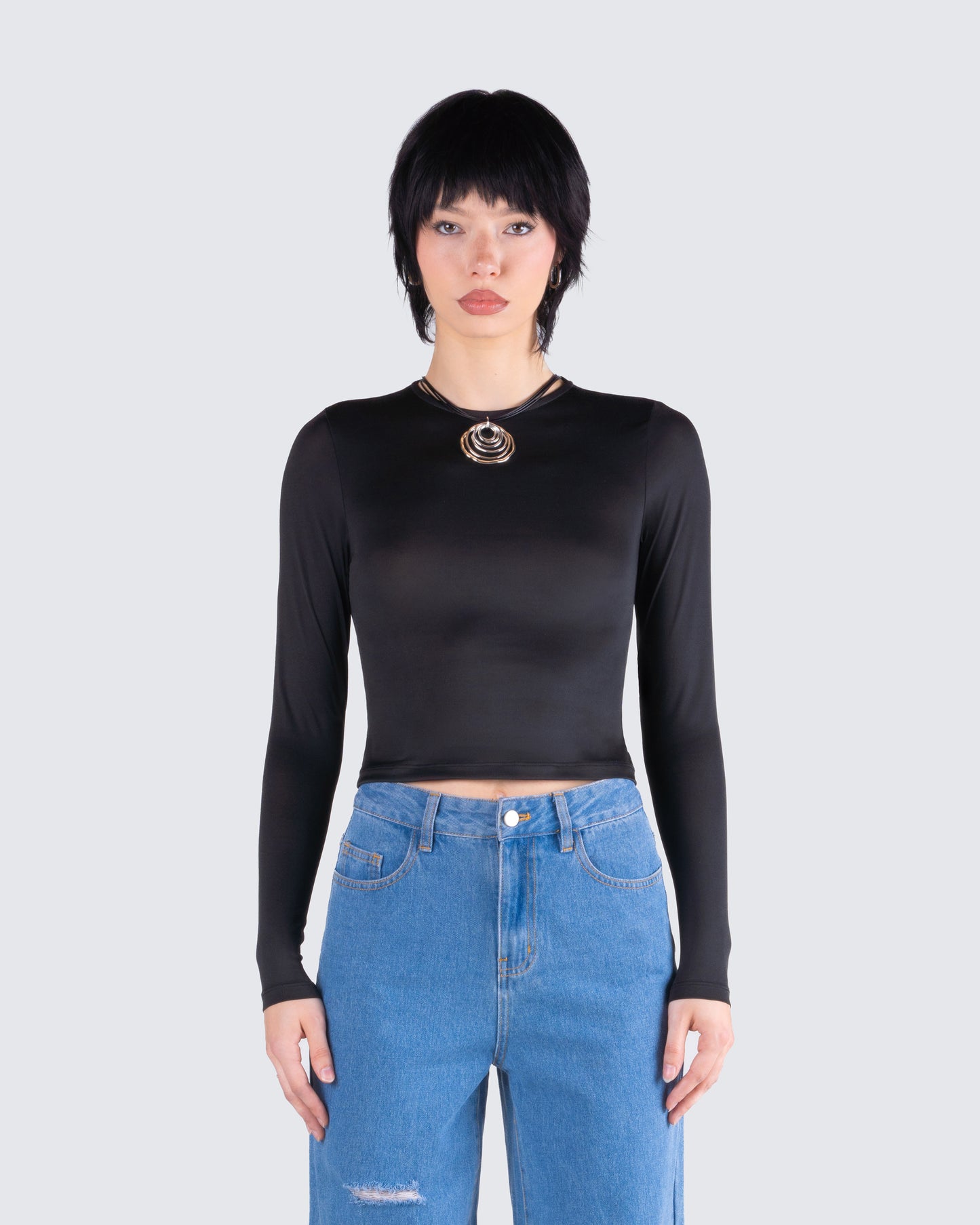Vivi Black Jersey Long Sleeve Top