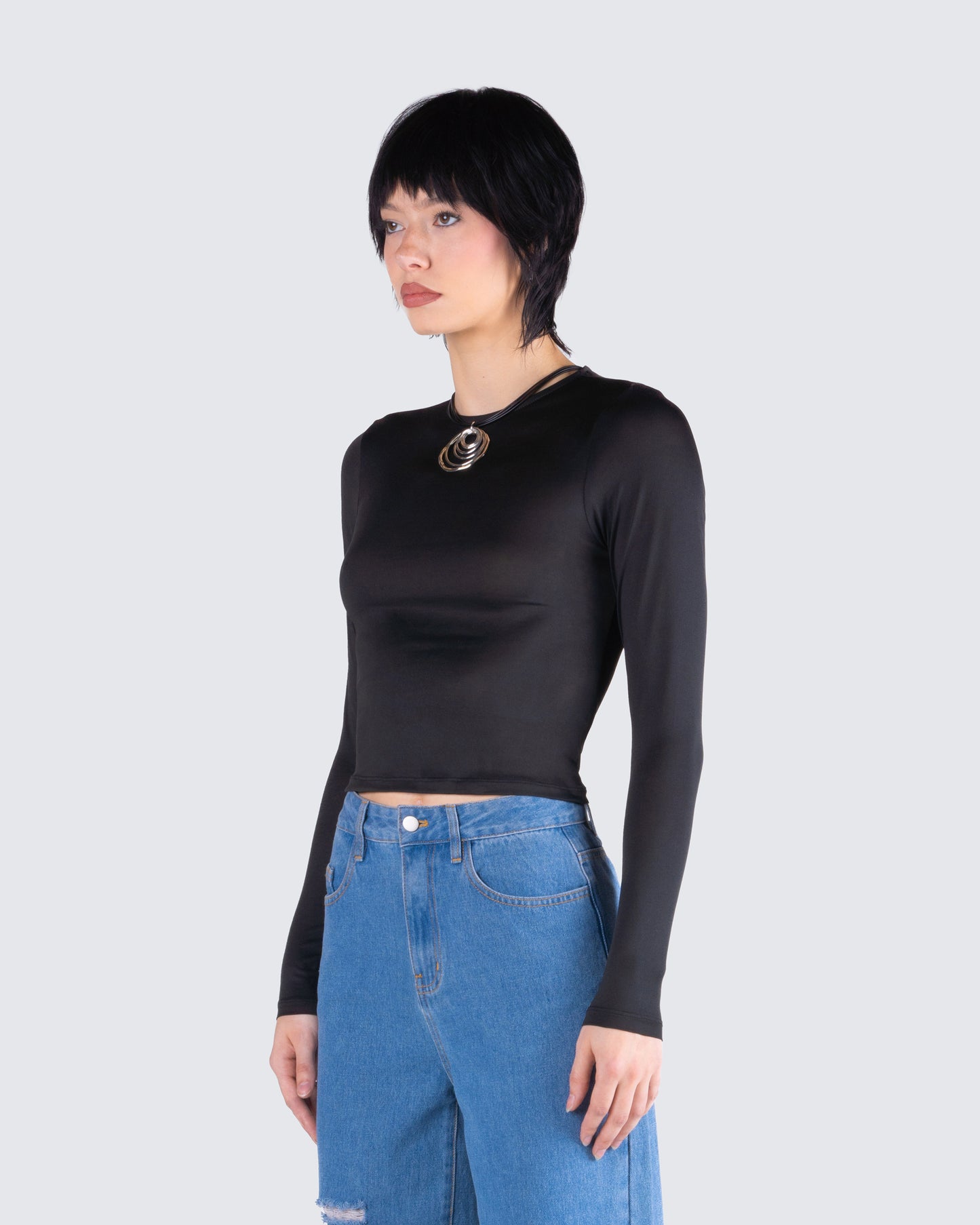 Vivi Black Jersey Long Sleeve Top