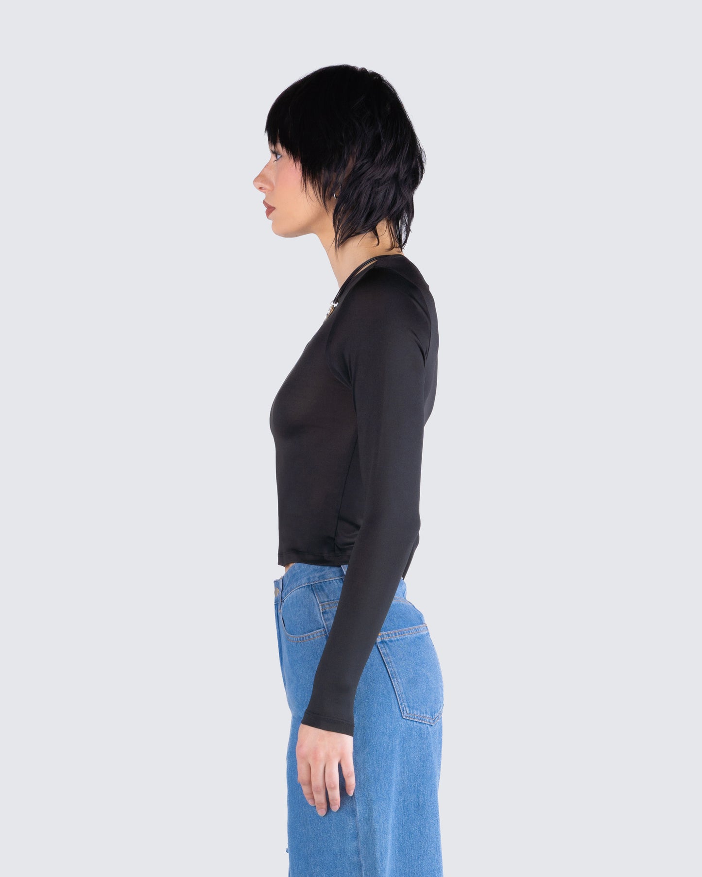 Vivi Black Jersey Long Sleeve Top