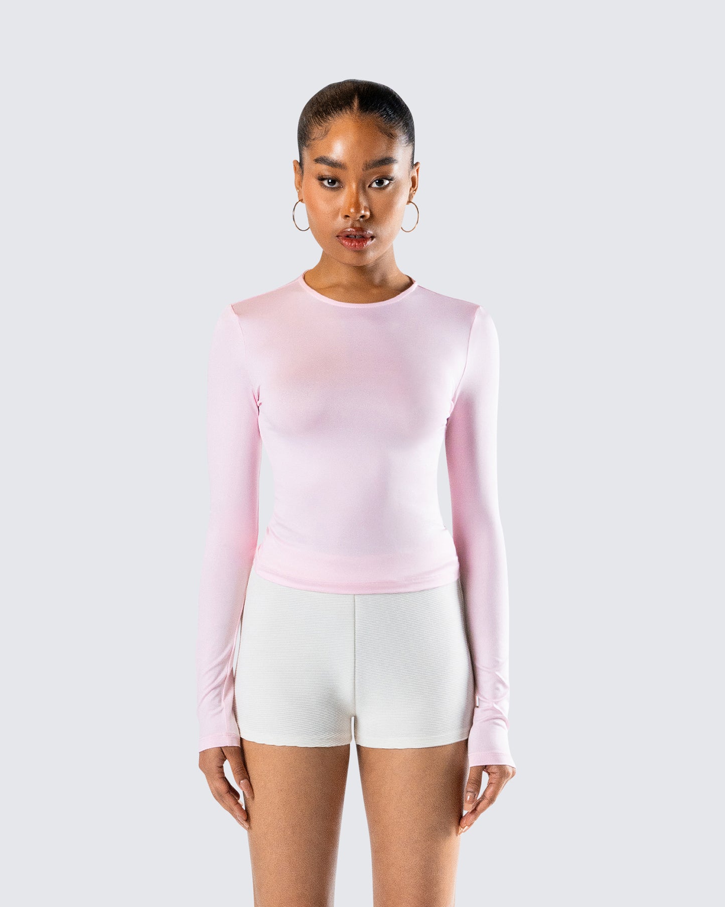 Vivi Pink Jersey Long Sleeve Top model front