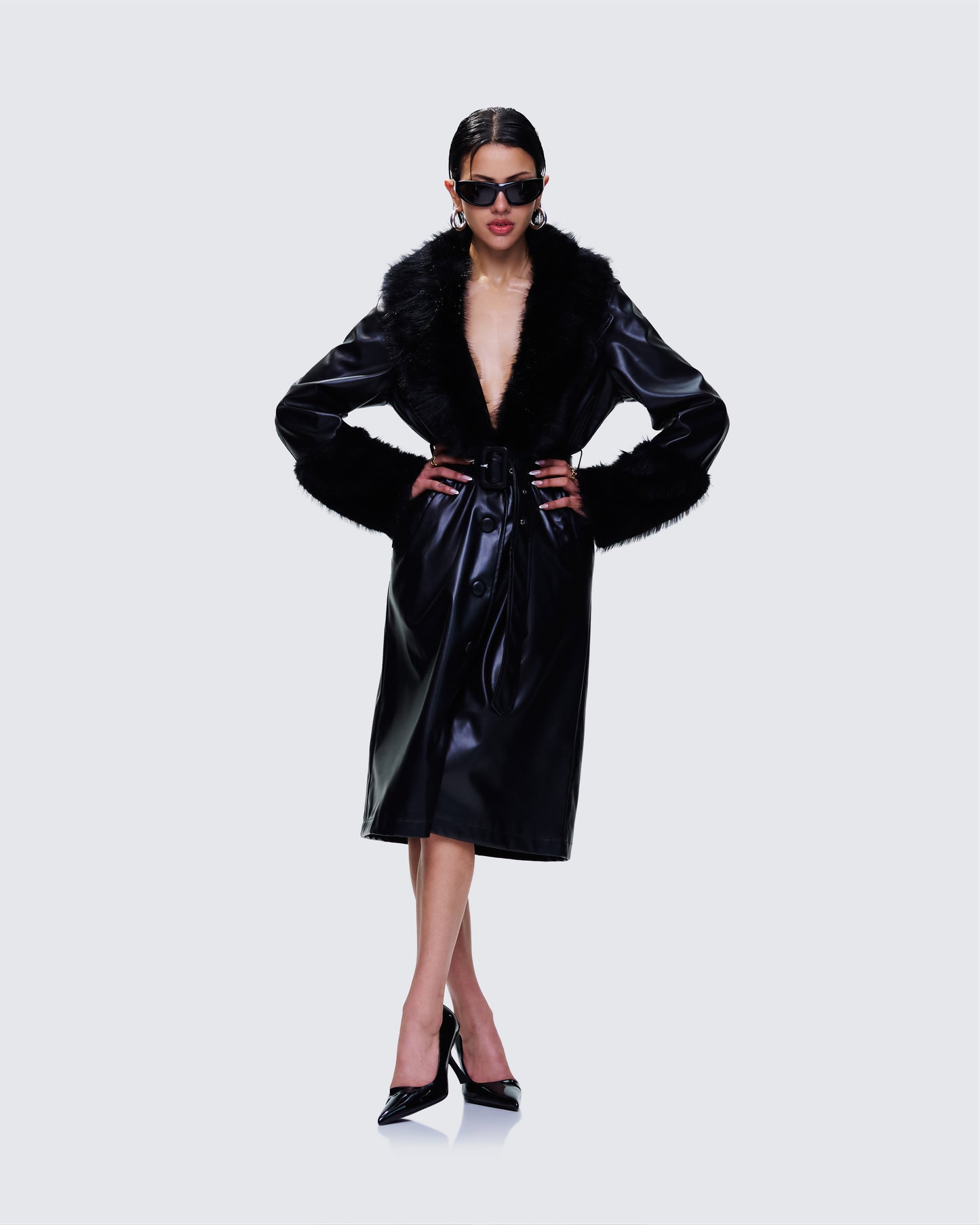 Willa Black Vegan Fur Leather Coat