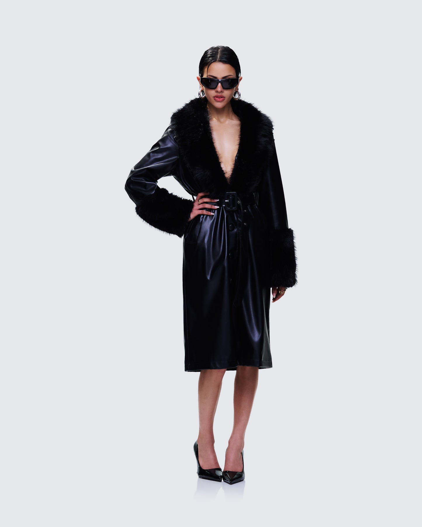 Willa Black Vegan Fur Leather Coat
