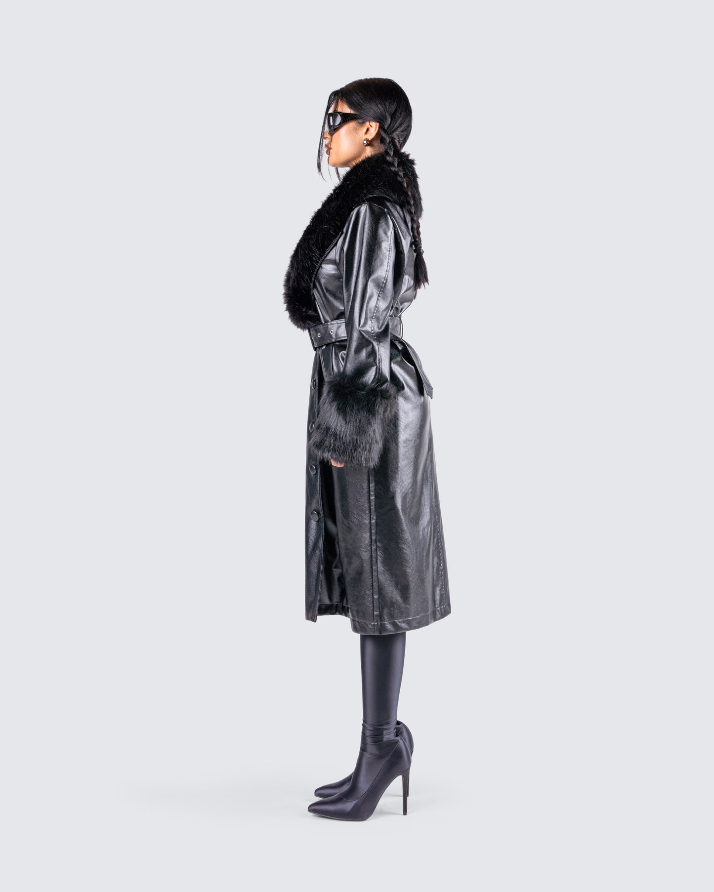 Willa Black Vegan Fur Leather Coat