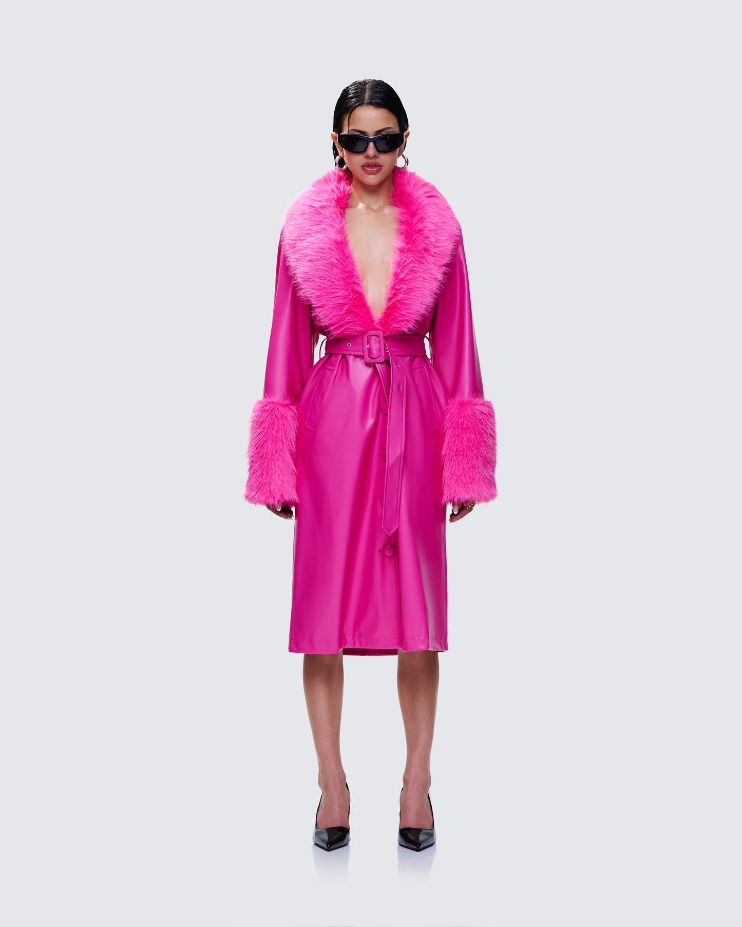 Willa Pink Vegan Fur Leather Coat