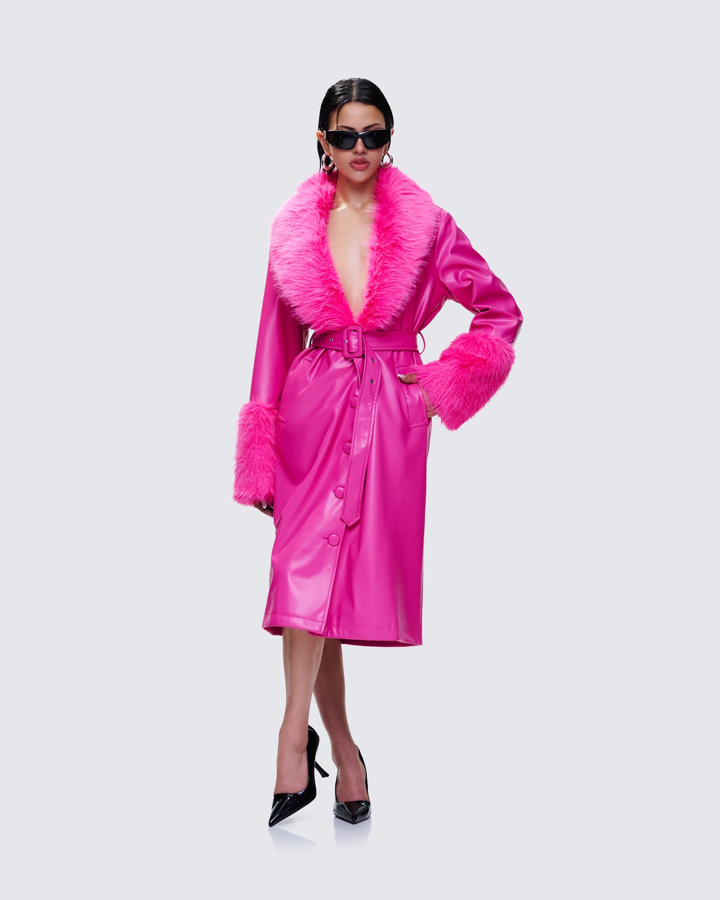 Willa Pink Vegan Fur Leather Coat