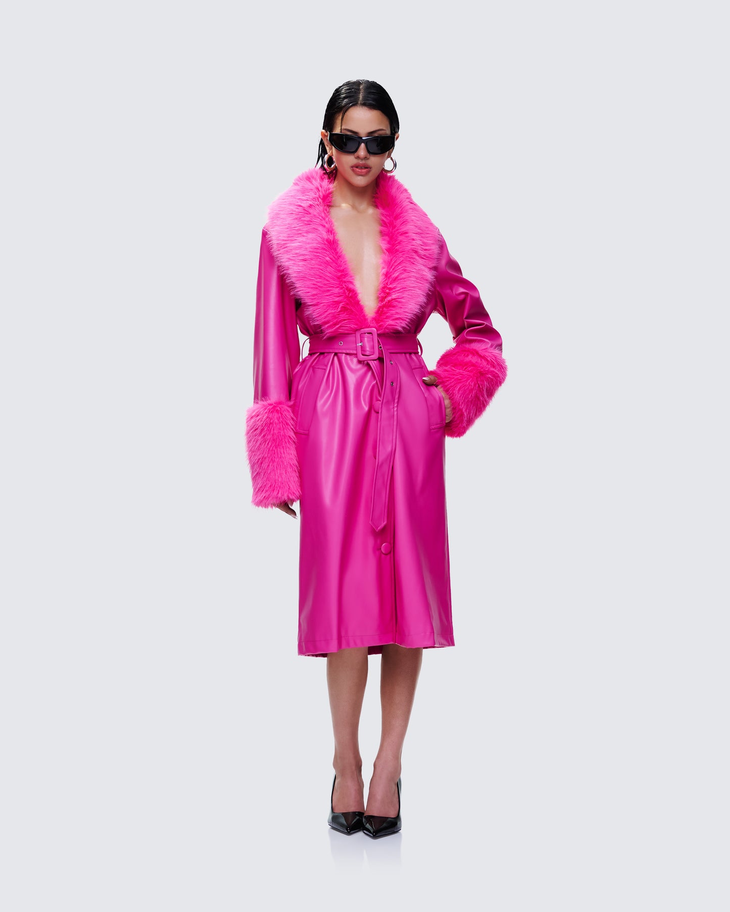 Willa Pink Vegan Fur Leather Coat