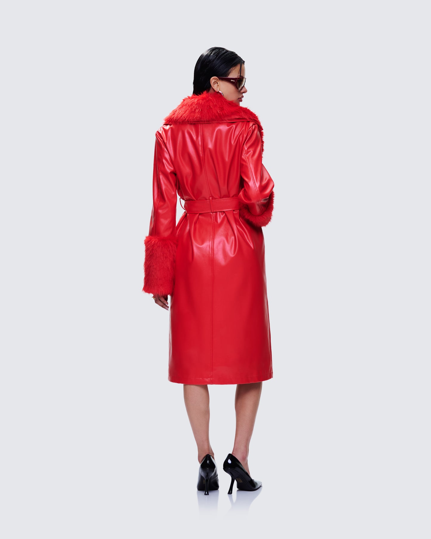 Willa Red Vegan Fur Leather Coat