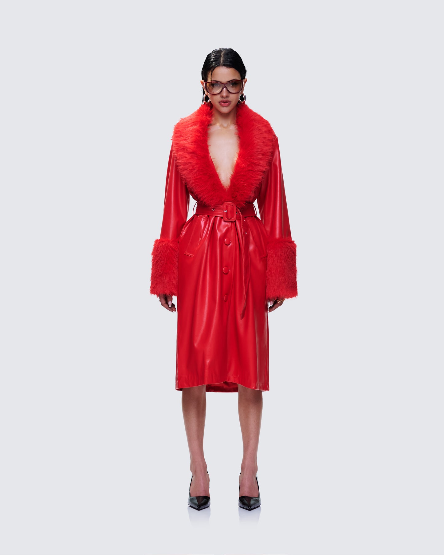 Willa Red Vegan Fur Leather Coat