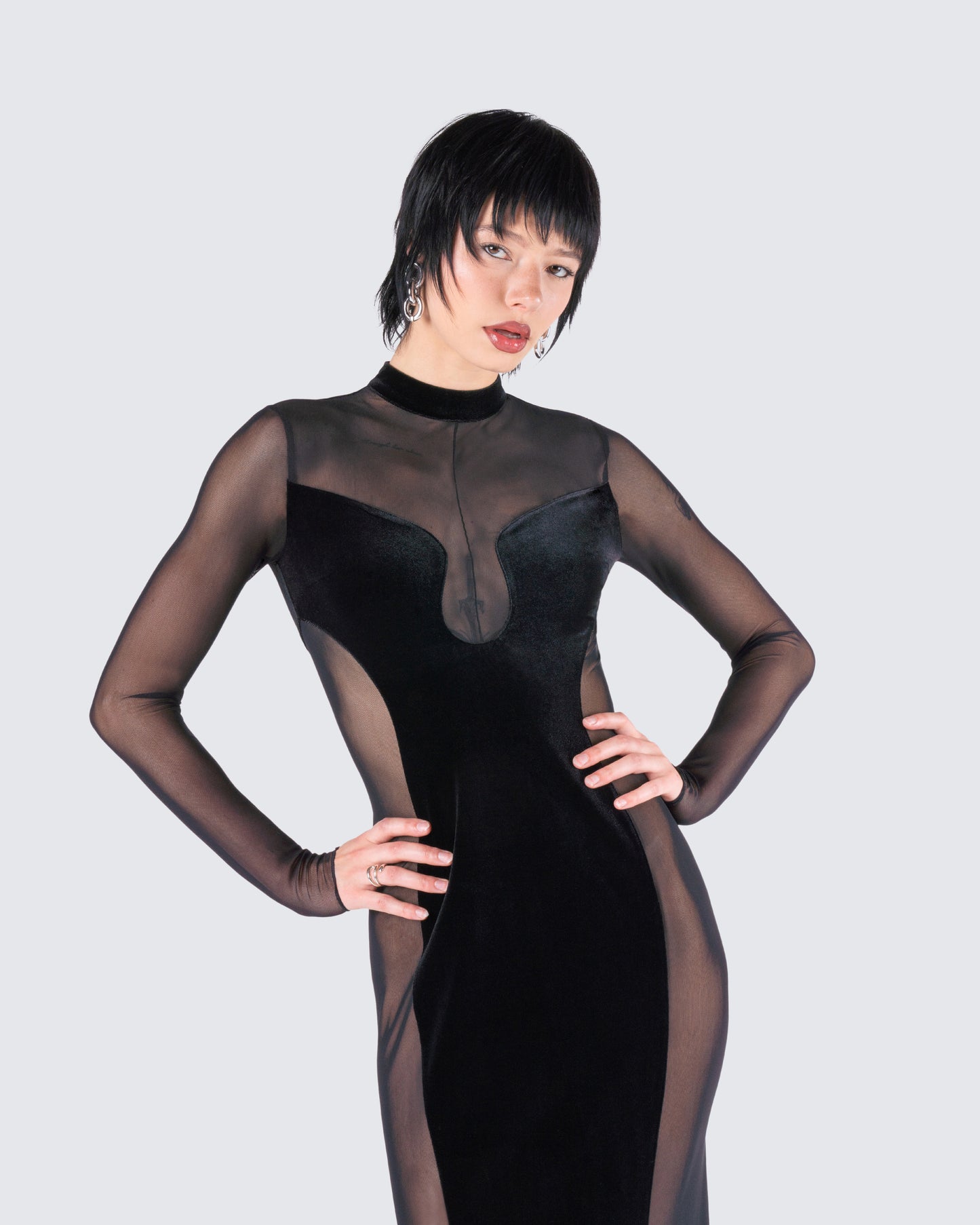 Wilma Black Velvet Paneled Gown