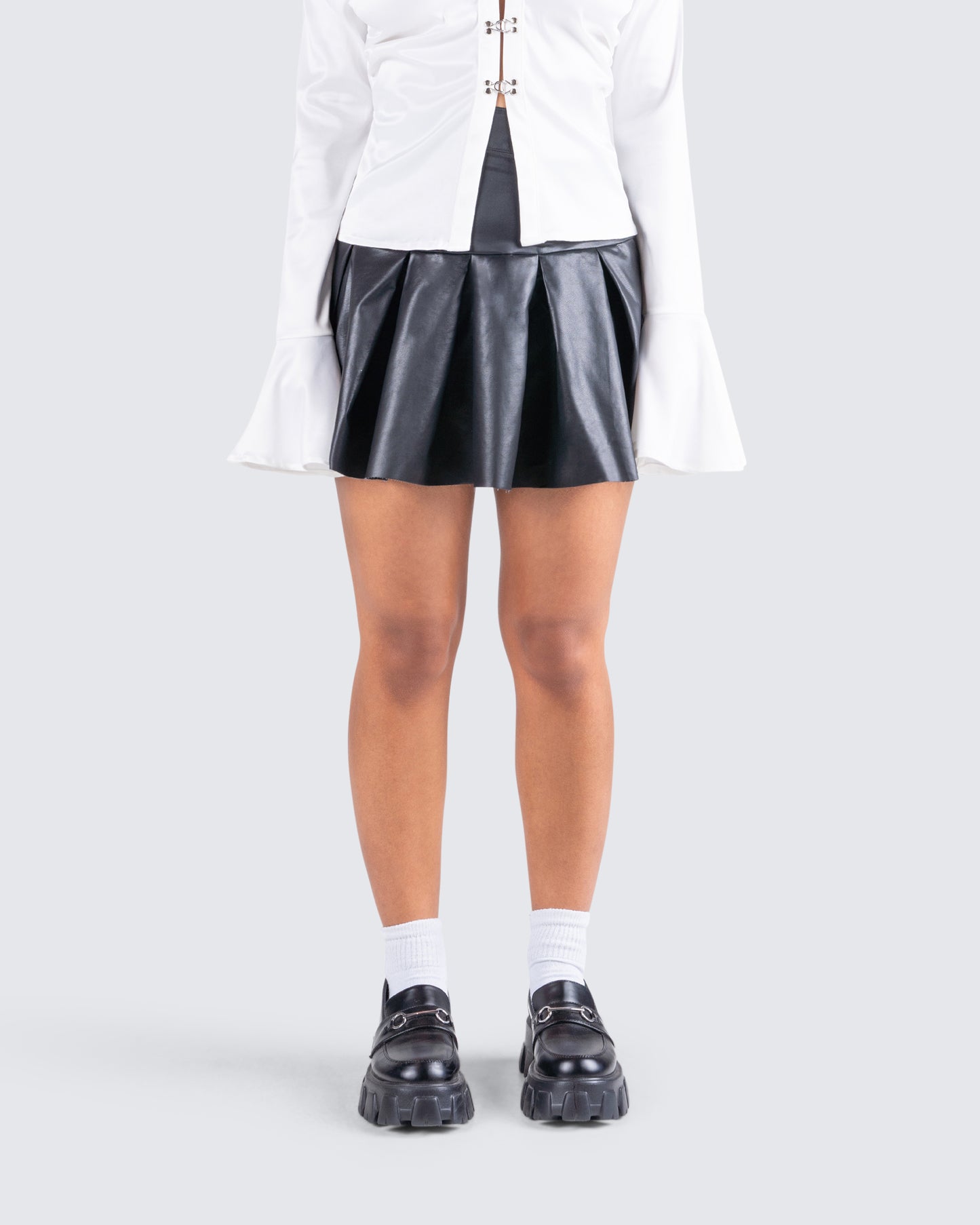 Yasmin Black Vegan Leather Skirt model front