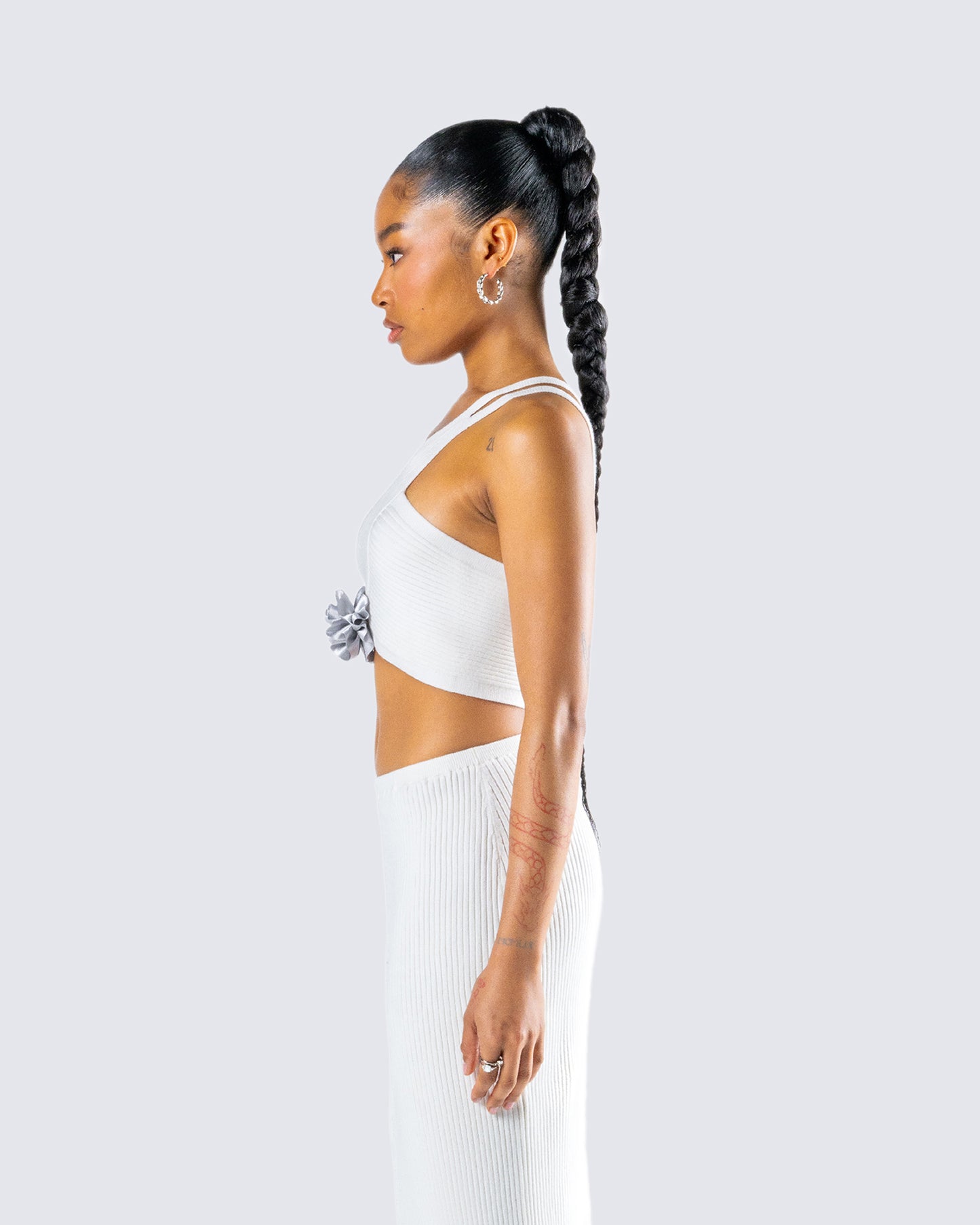 Yuka White Rosette Knit Crop Top