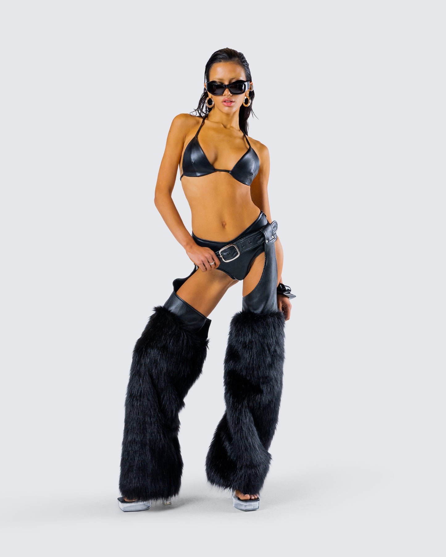 Zaria Black Vegan Leather Bikini Top