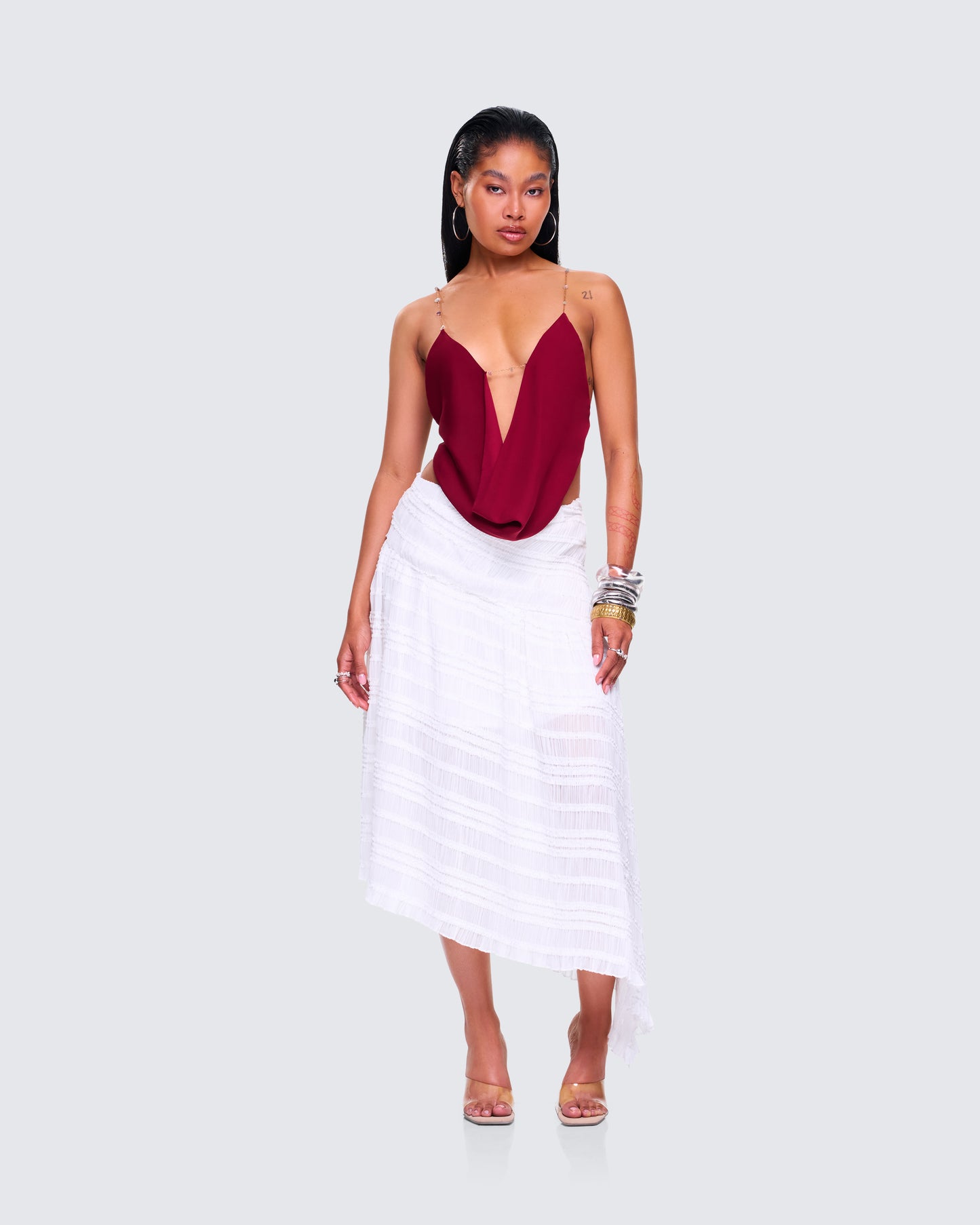 Zaya White Tiered Asymmetric Skirt