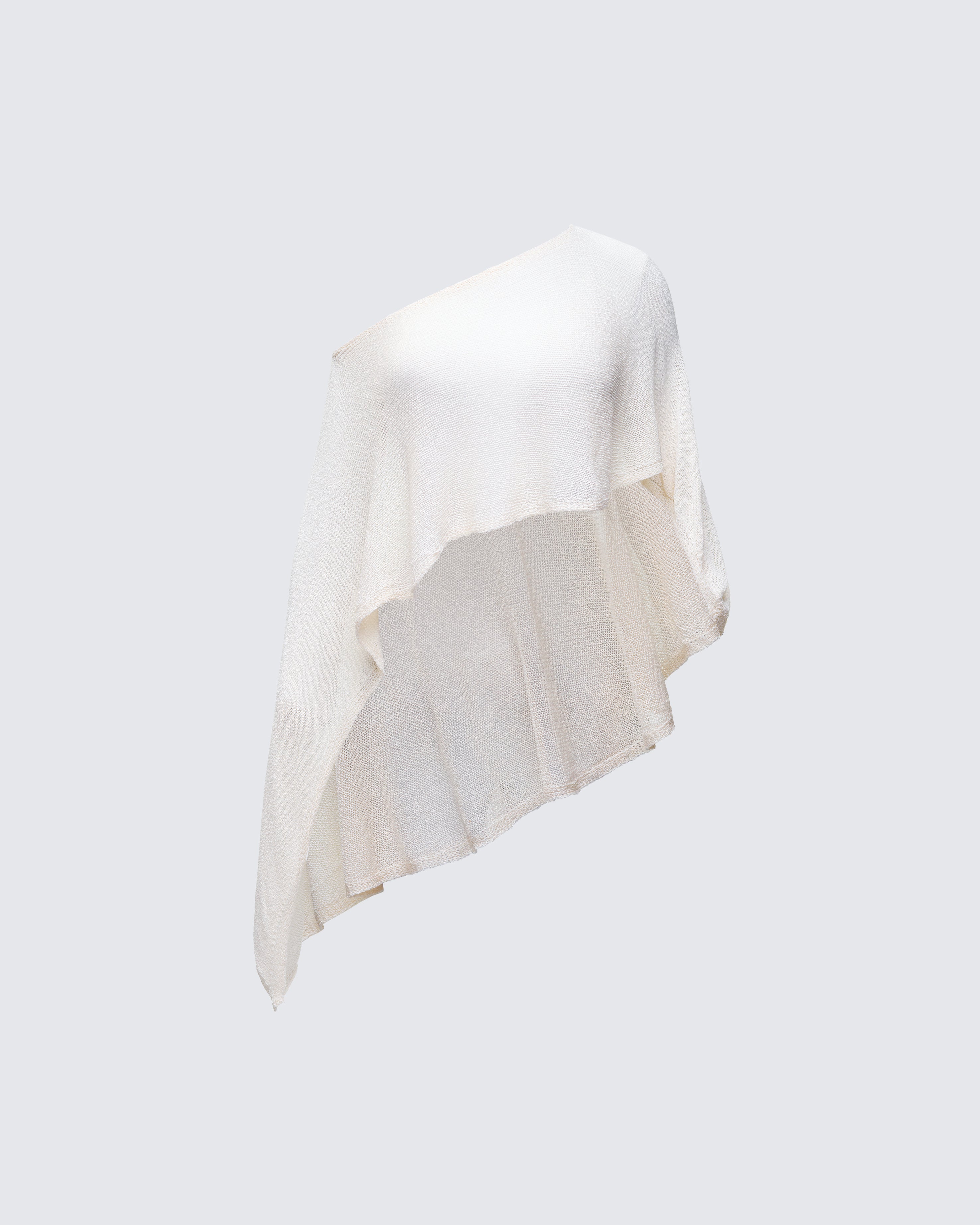 Ivory Off Shoulder Poncho Knit Top Asymmetric Hem FINESSE Ivory Off Shoulder Poncho Knit Top Asymmetric Hem FINESSE