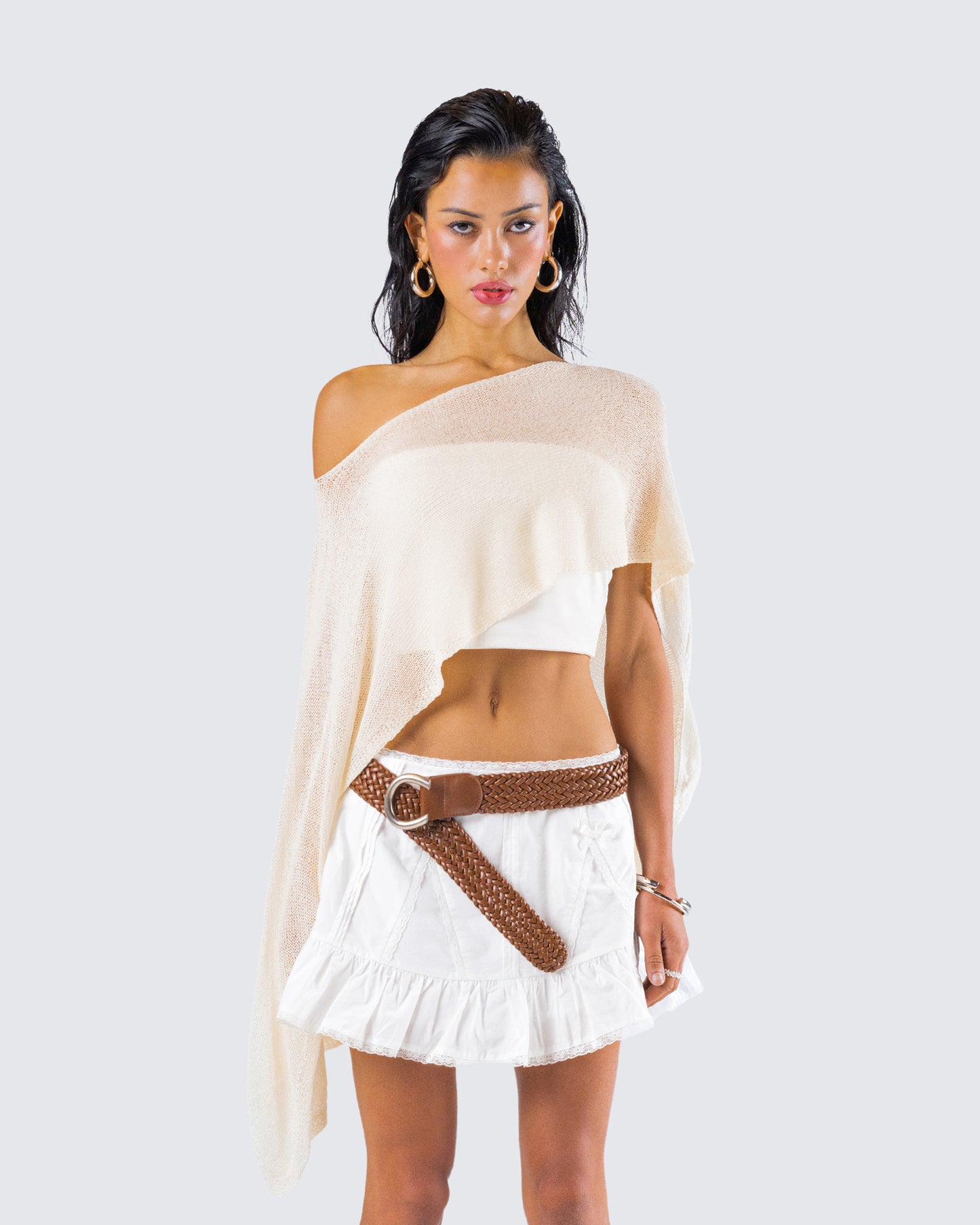 Zoella Ivory Off Shoulder Poncho model front
