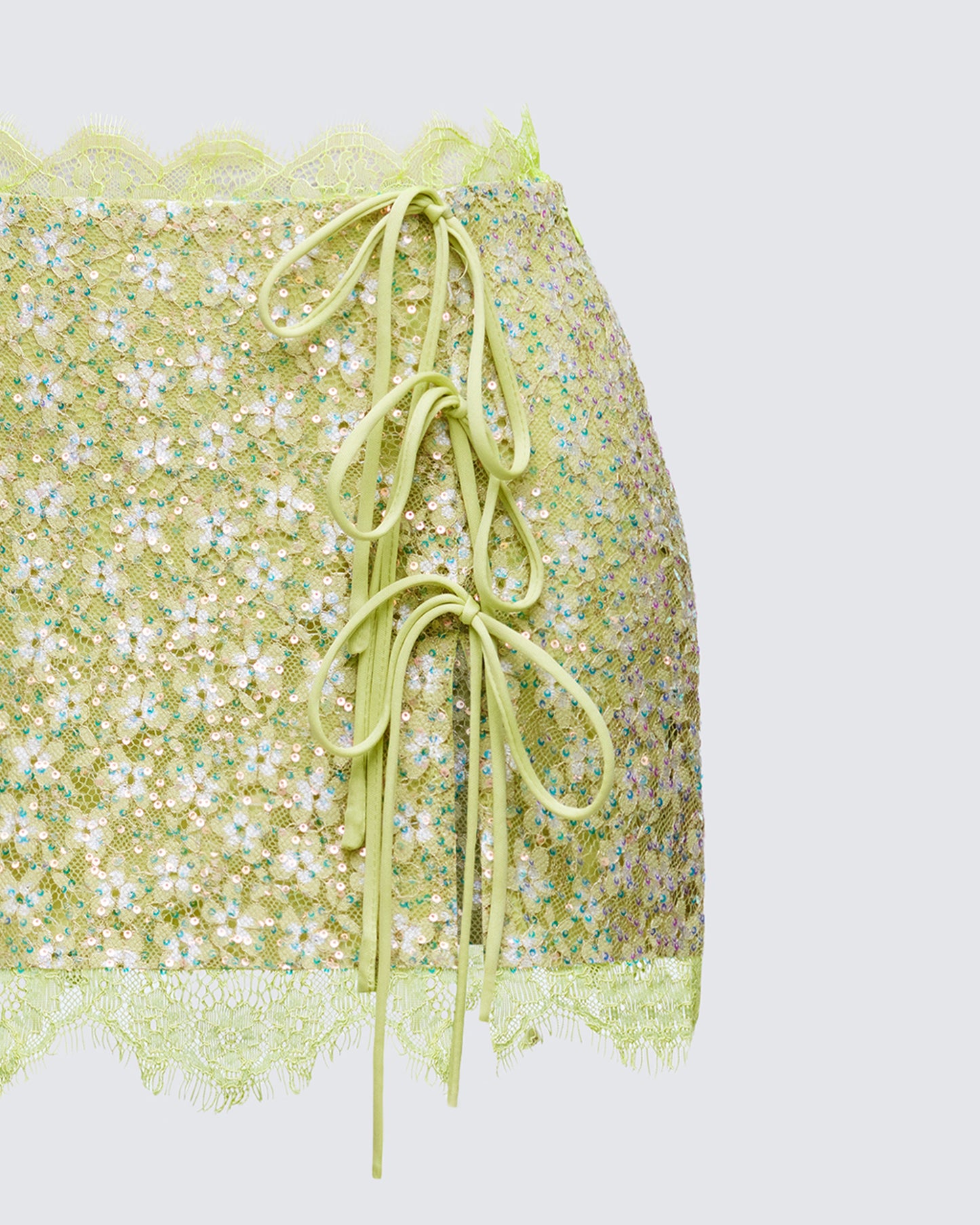 Lucille Green Sequin Tie Mini Skirt