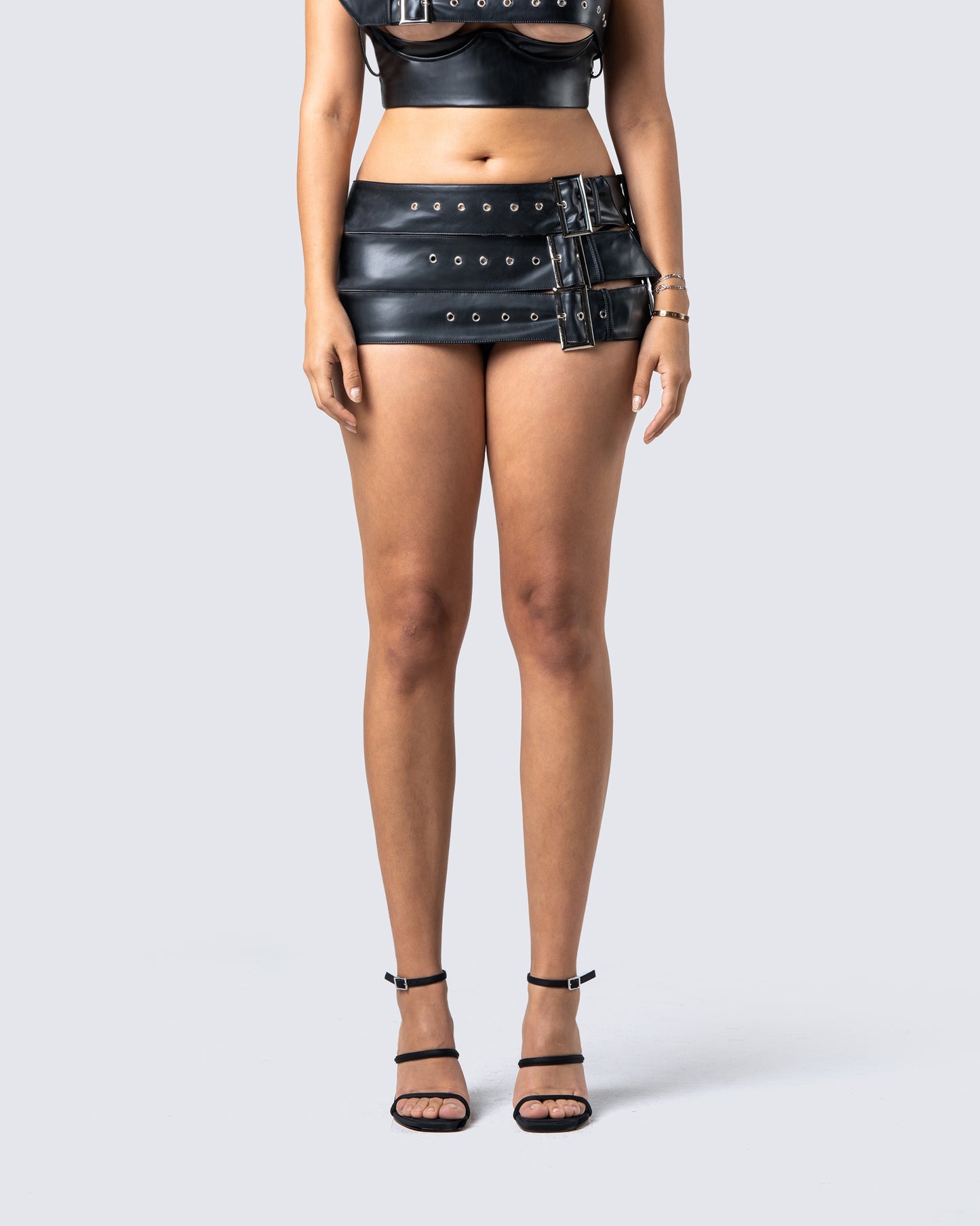 Kristin Black Vegan Leather Skirt model front