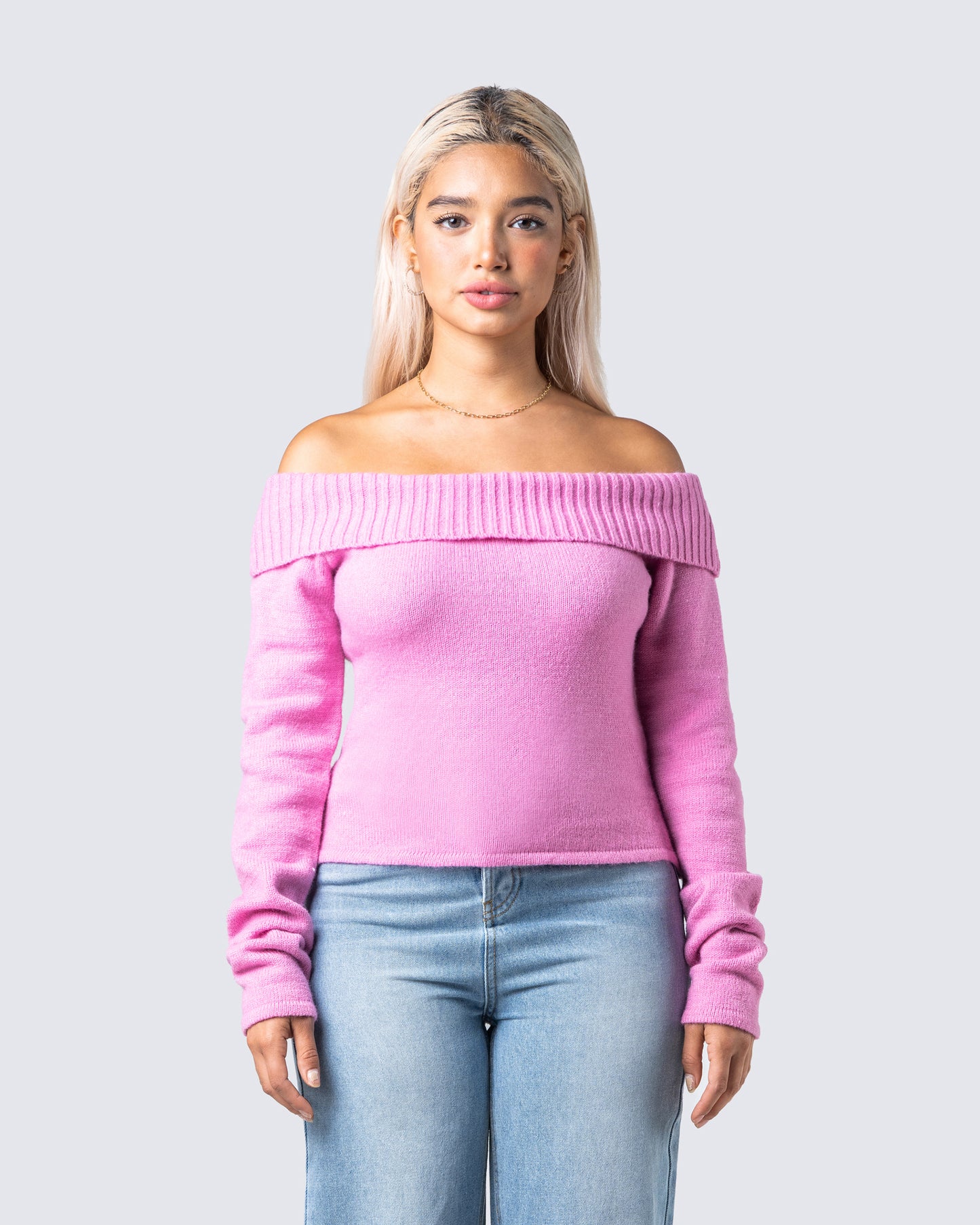 Lorraine Pink Sweater Knit Top model front