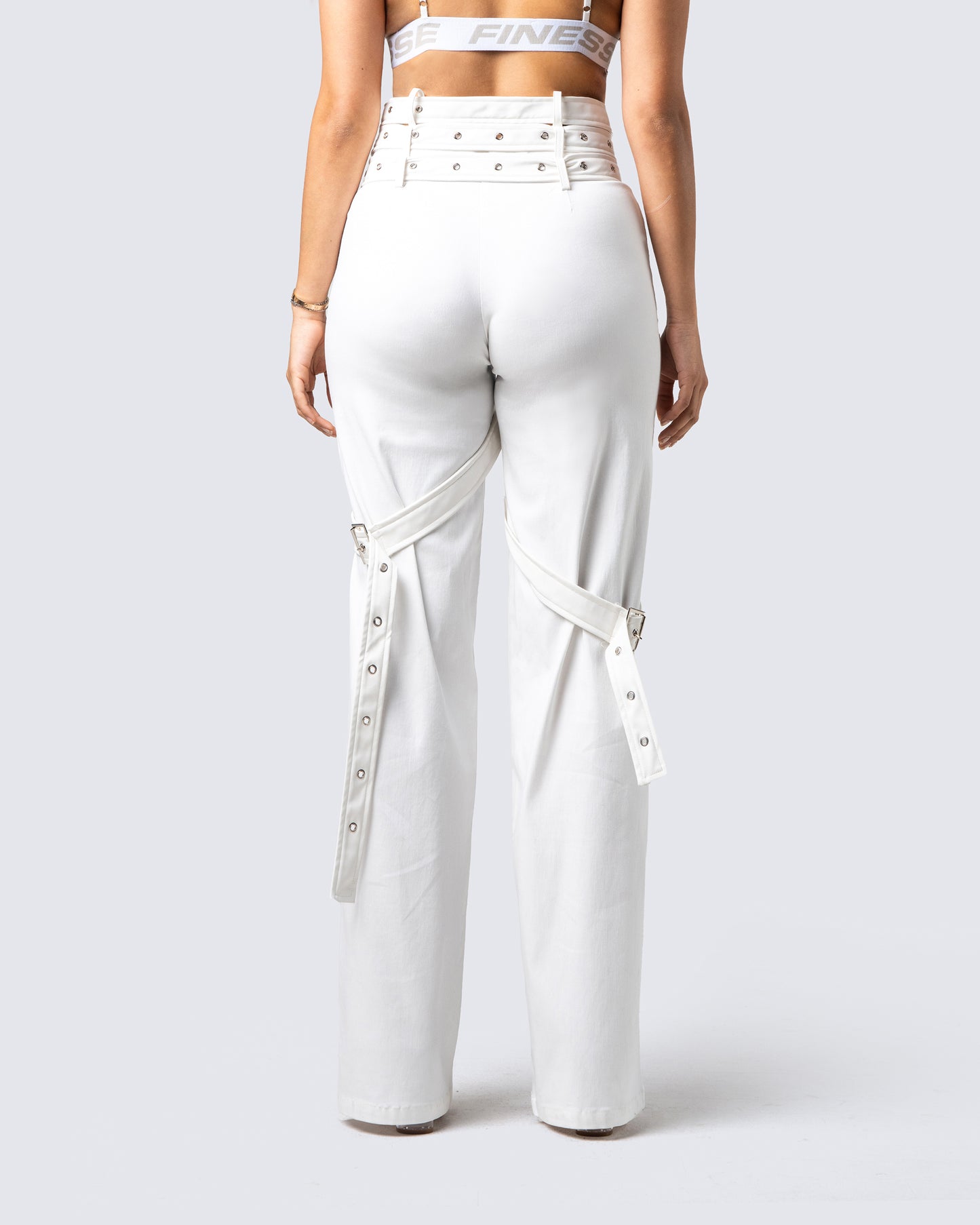 Pia White Vegan Leather Belt Pant