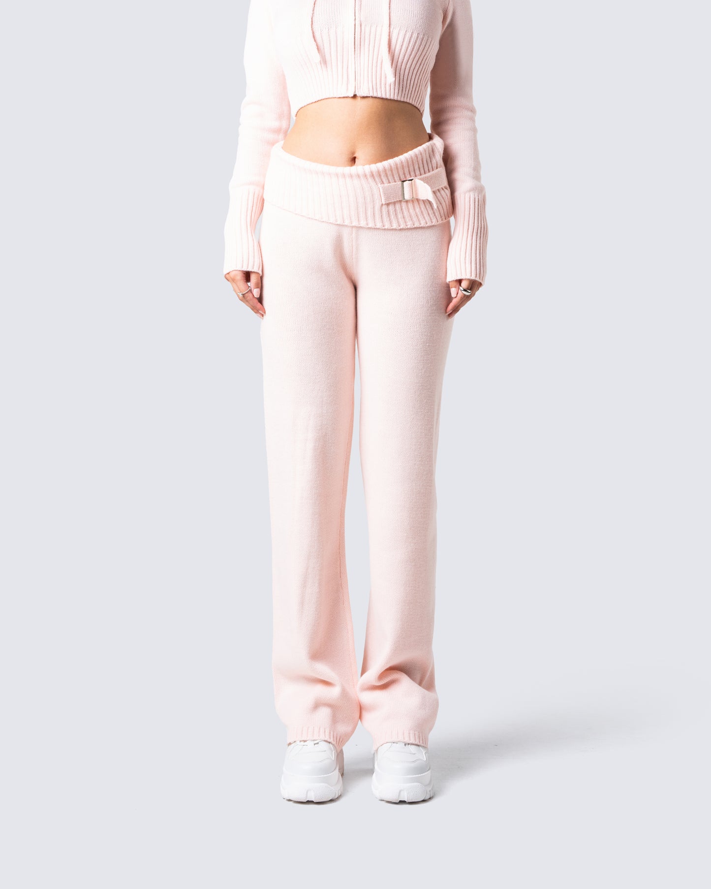 Alyssa Pink Knit Pant model front