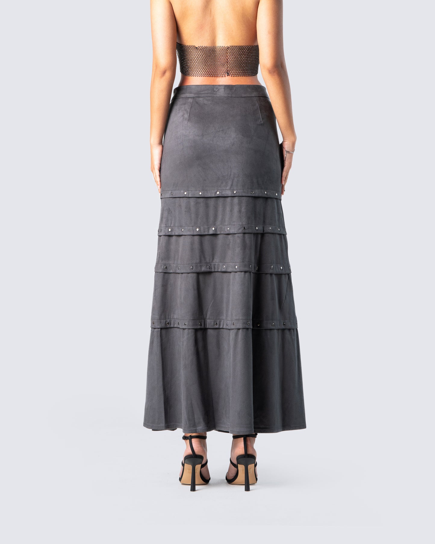 Ravi Grey Vegan Suede Maxi Skirt